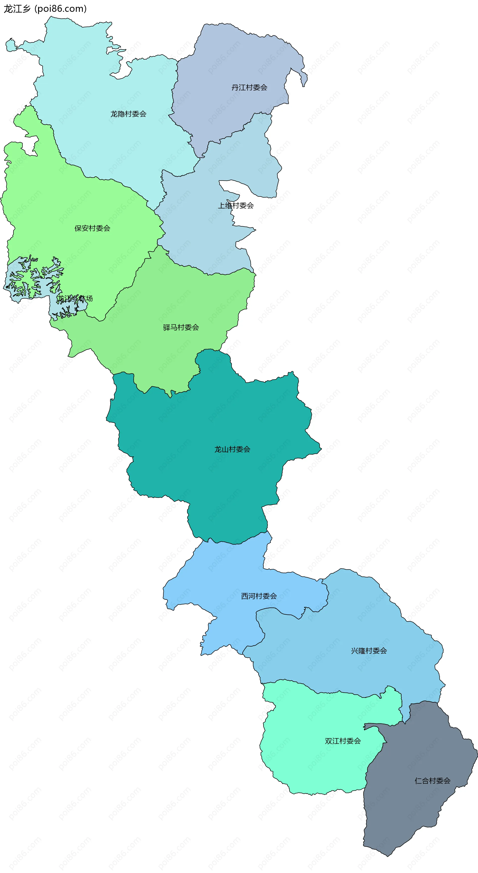 龙江乡边界地图(五级行政区划)