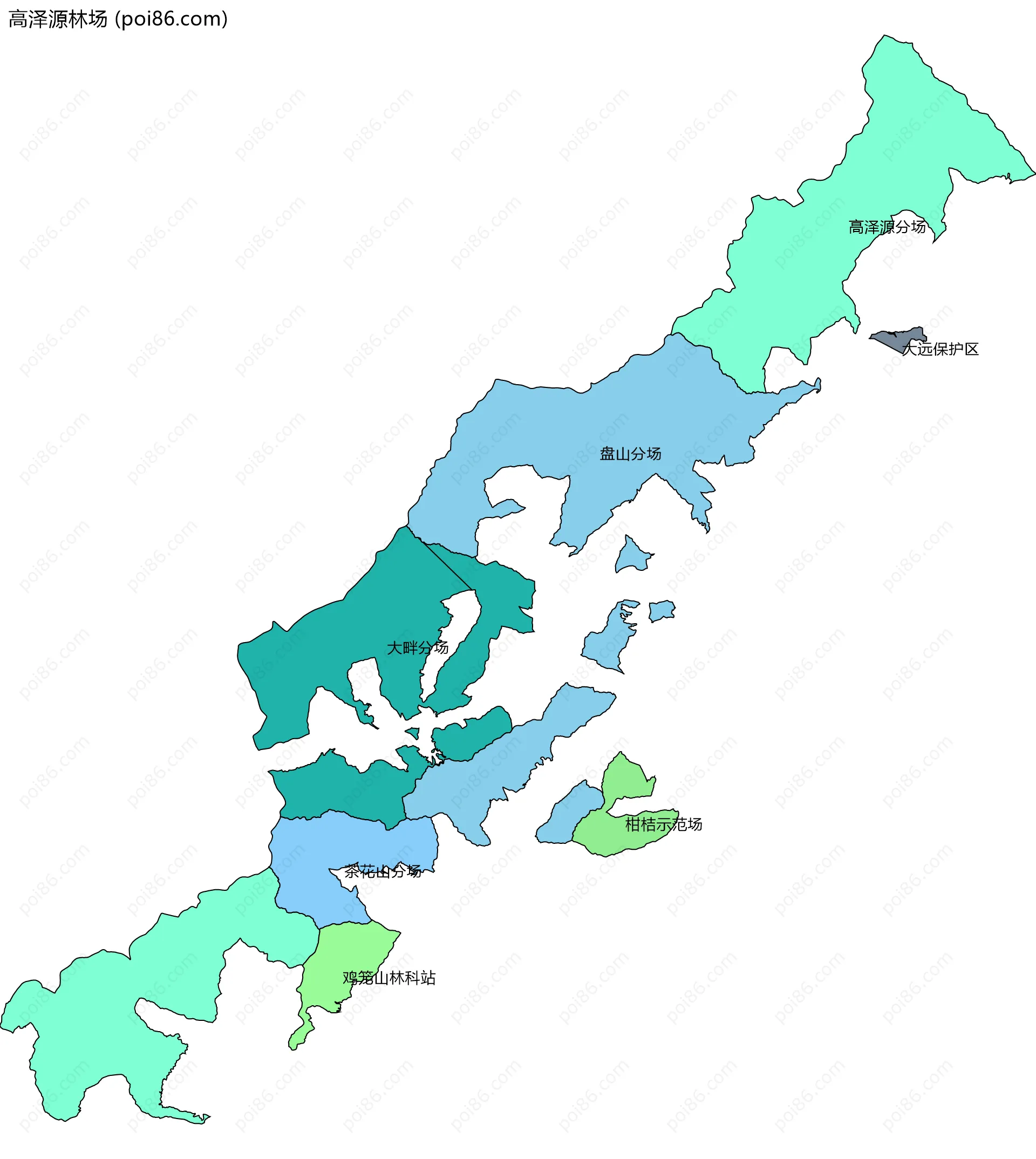 高泽源林场边界地图(五级行政区划)