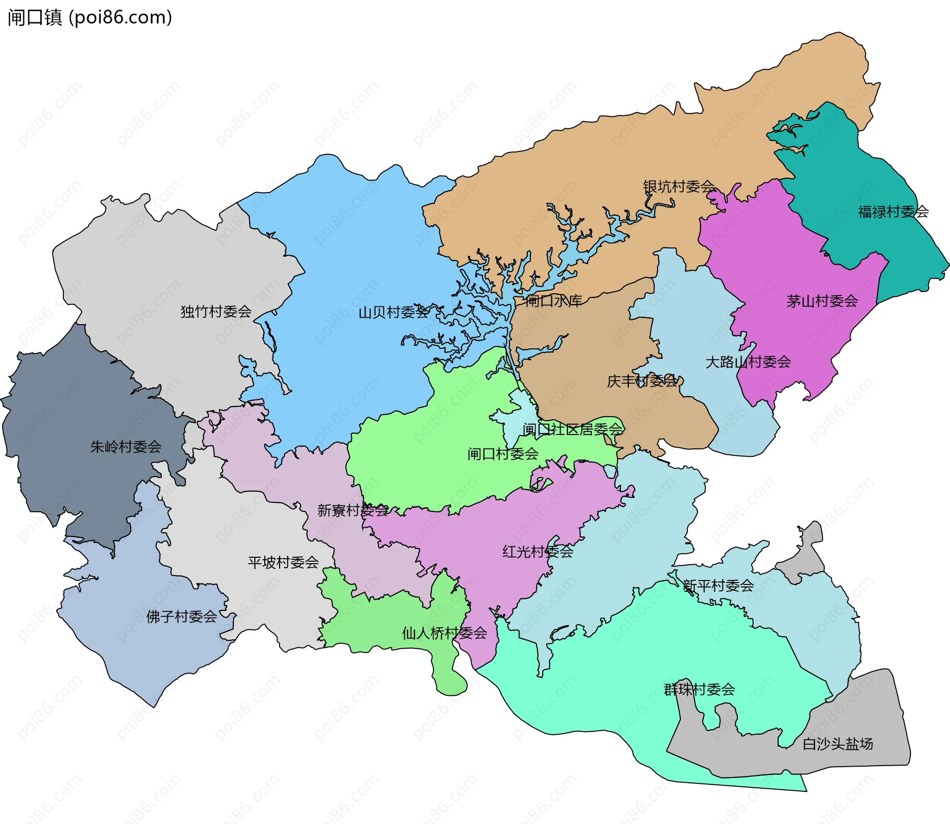 闸口镇边界地图(五级行政区划)