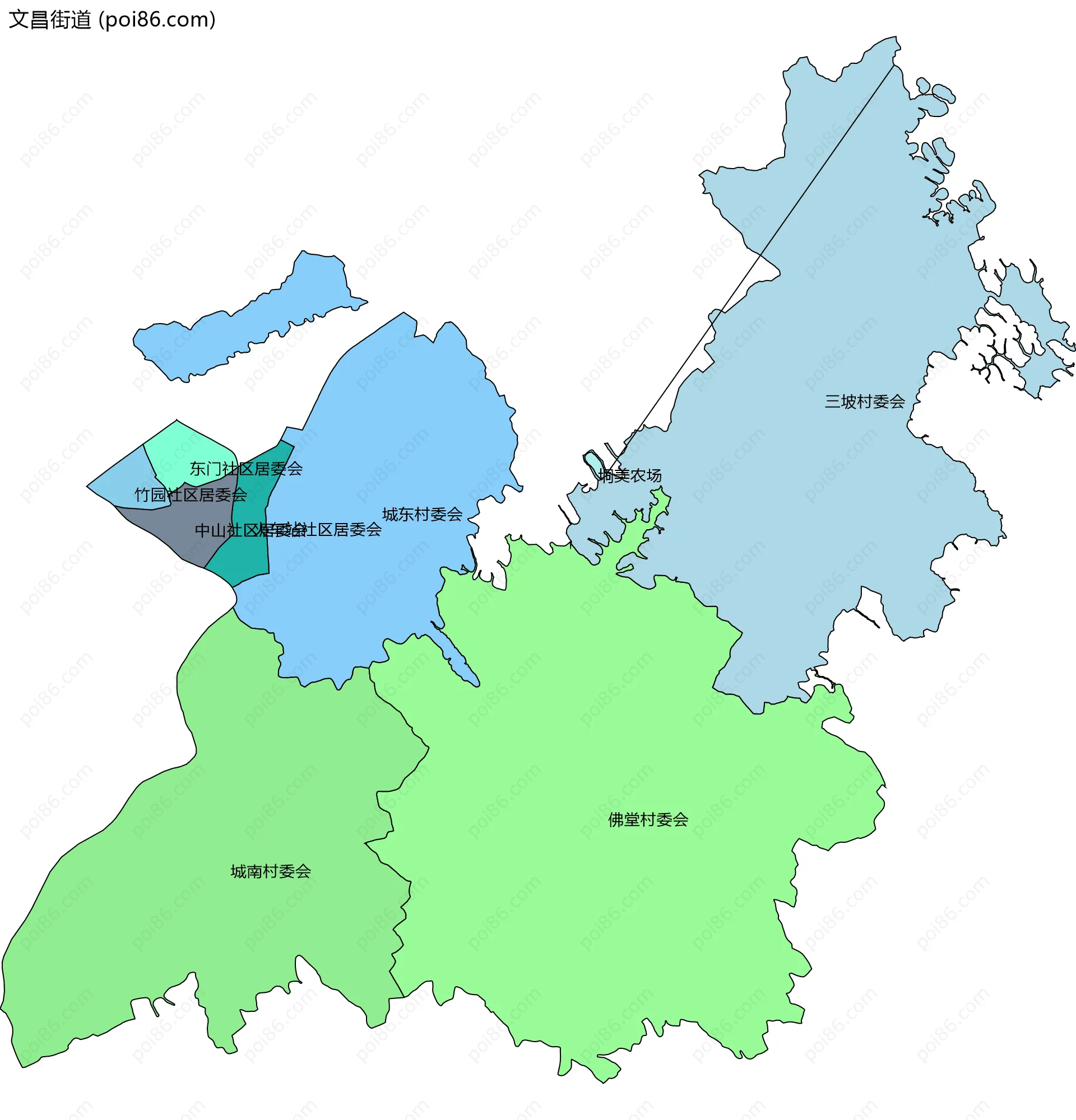 文昌街道边界地图(五级行政区划)