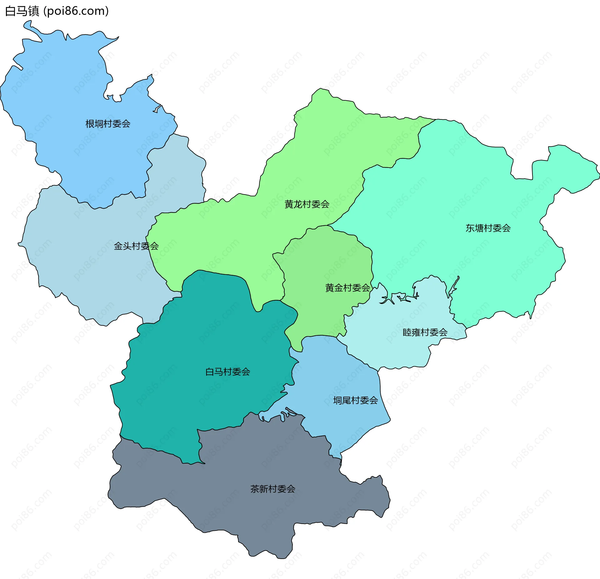 白马镇边界地图(五级行政区划)