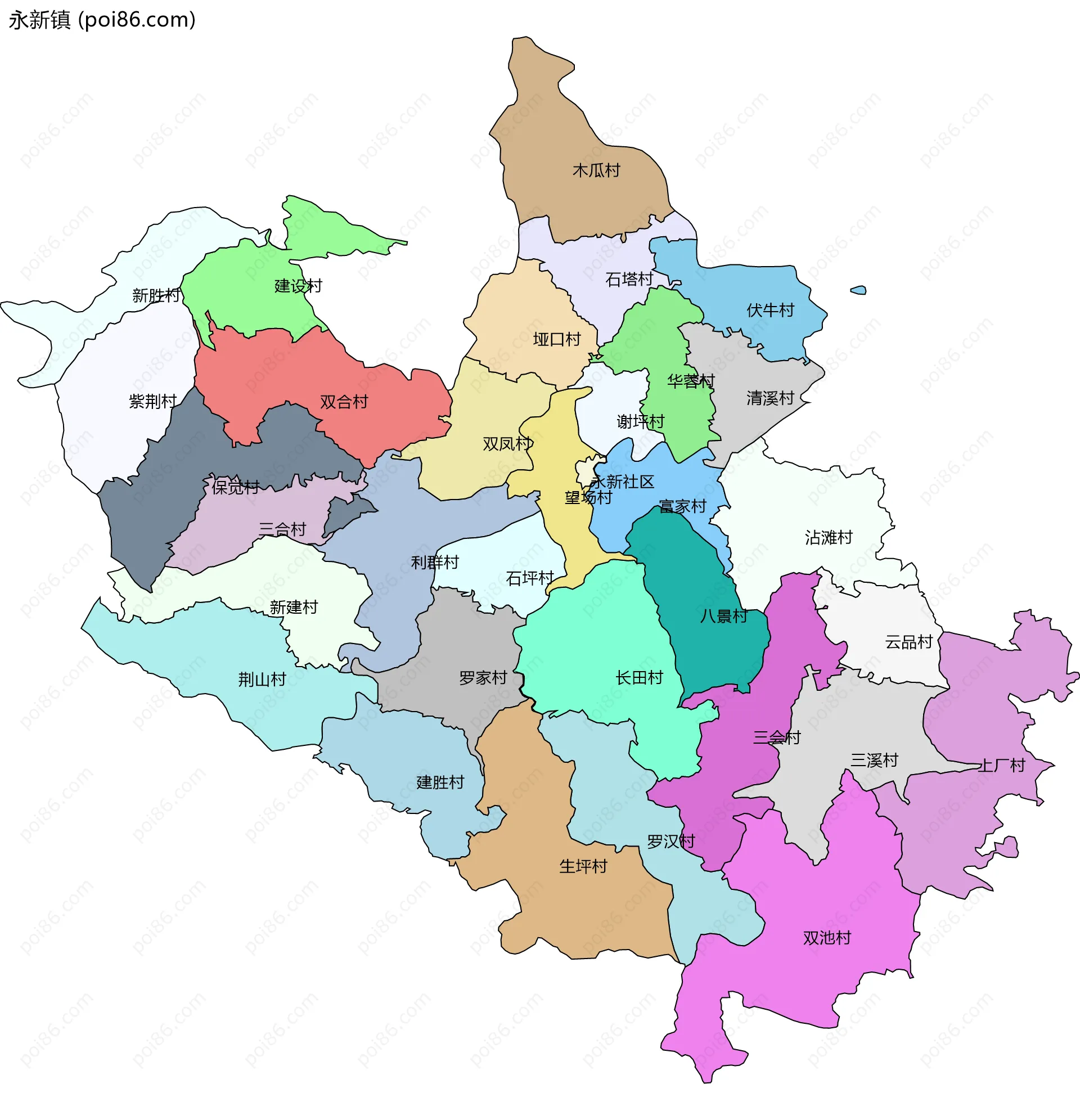 永新镇边界地图(五级行政区划)