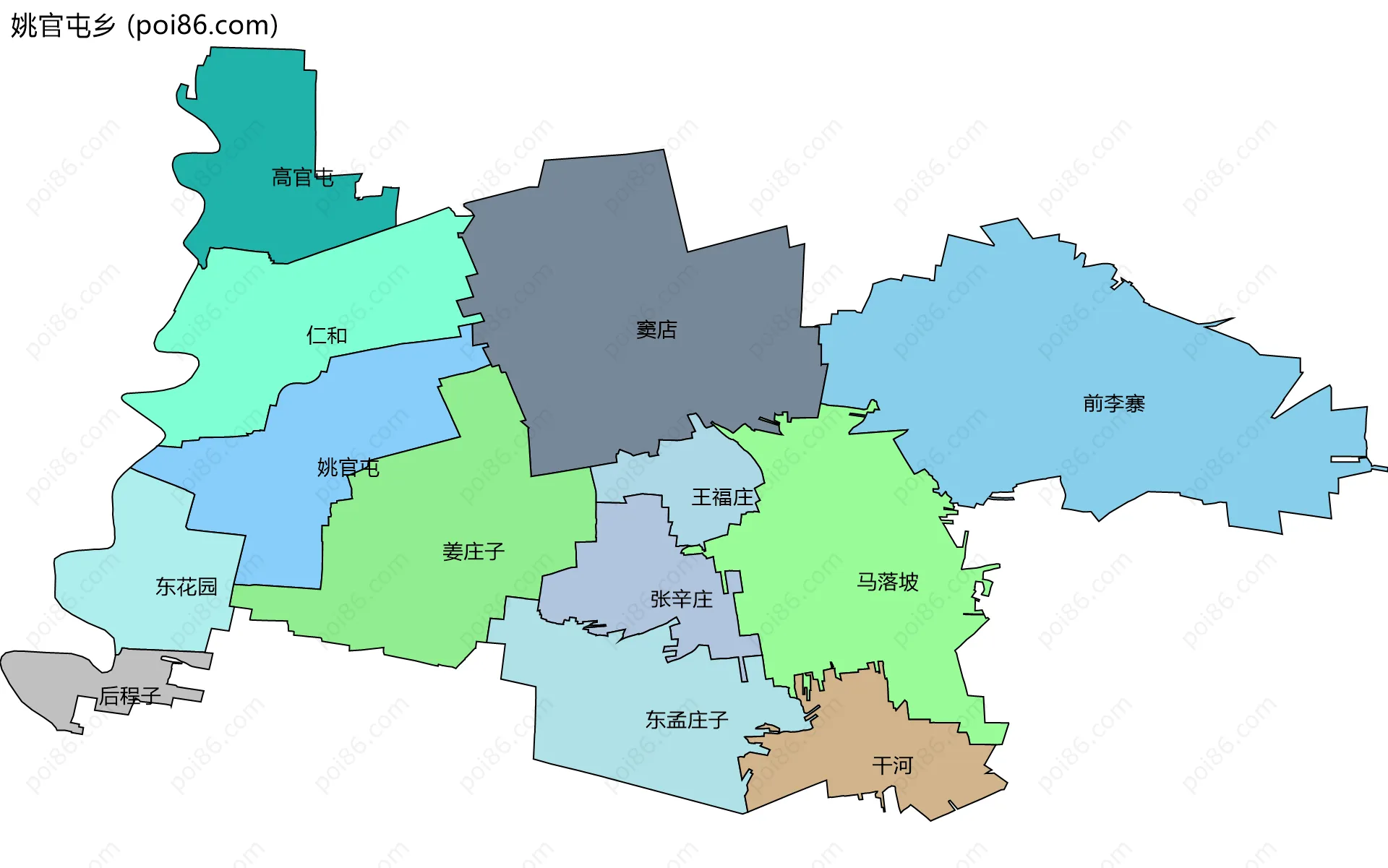 姚官屯乡边界地图(五级行政区划)