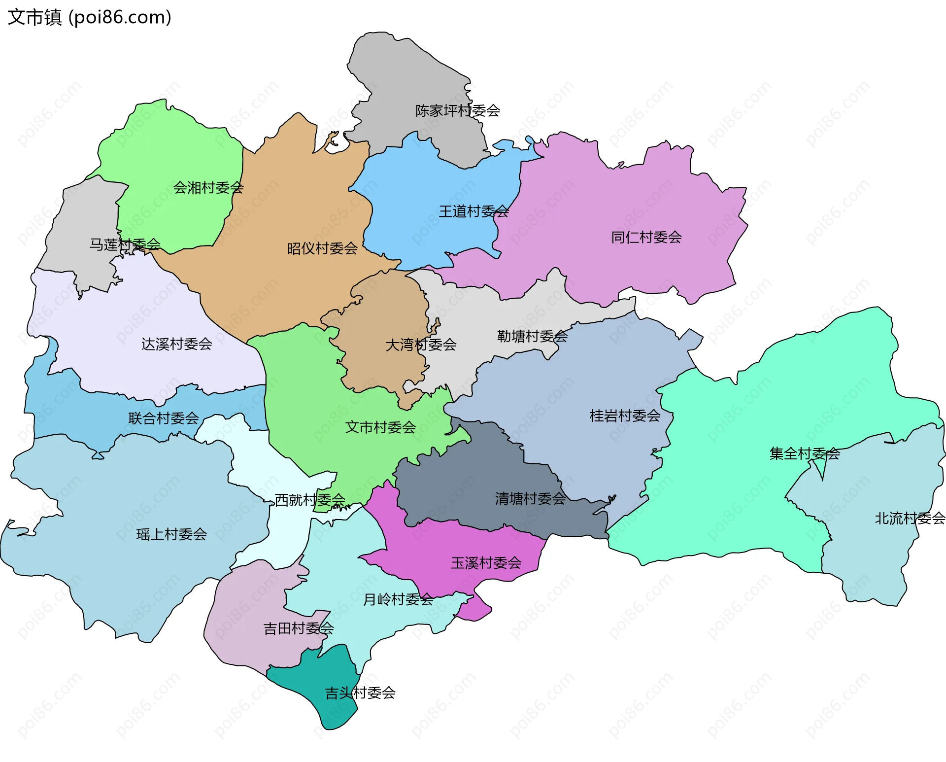 文市镇边界地图(五级行政区划)