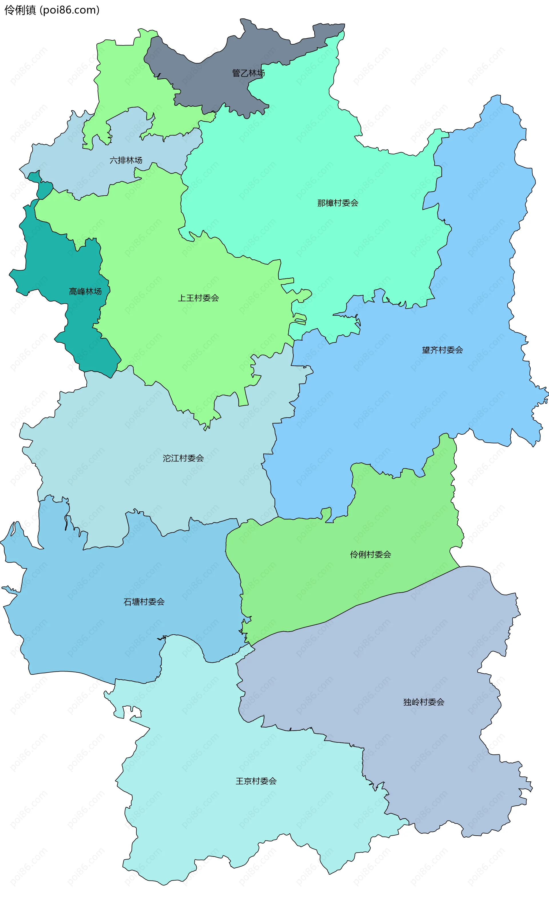 伶俐镇边界地图(五级行政区划)