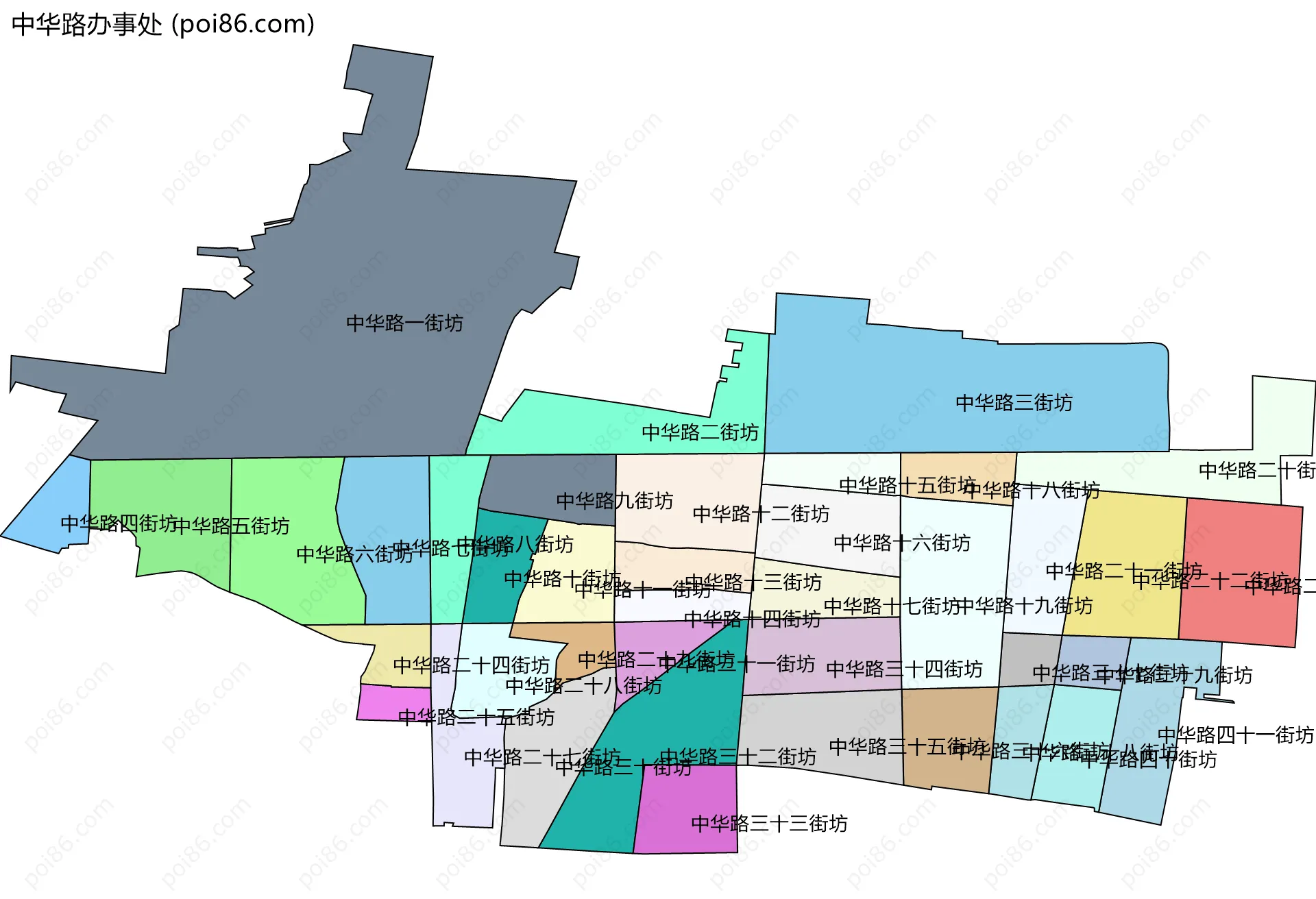 中华路办事处边界地图(五级行政区划)