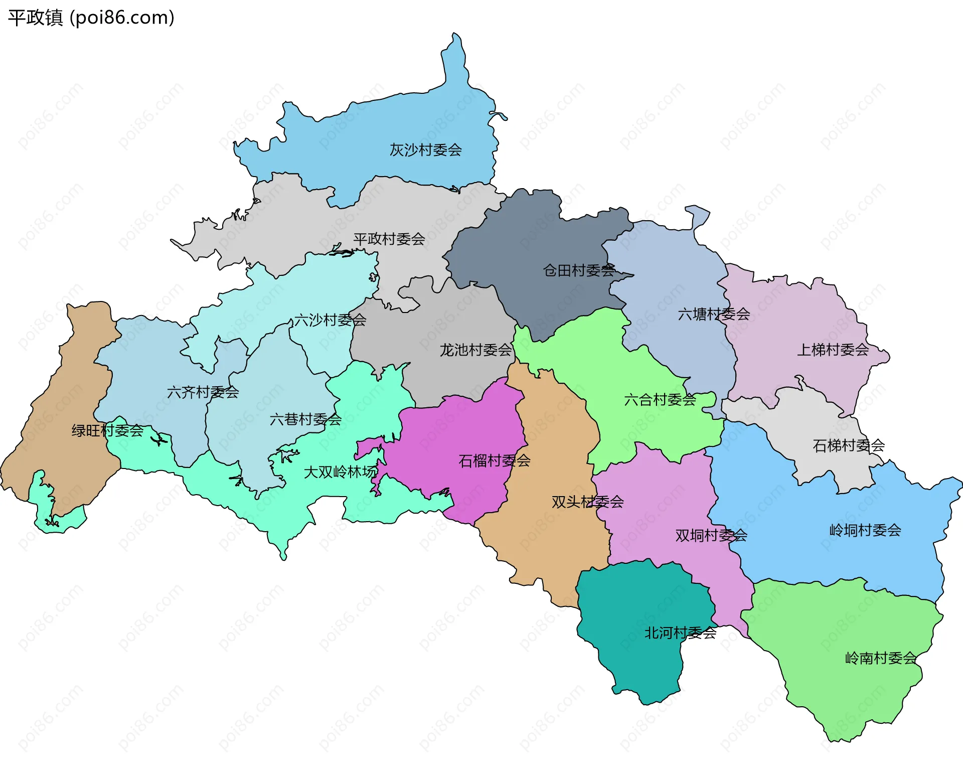 平政镇边界地图(五级行政区划)