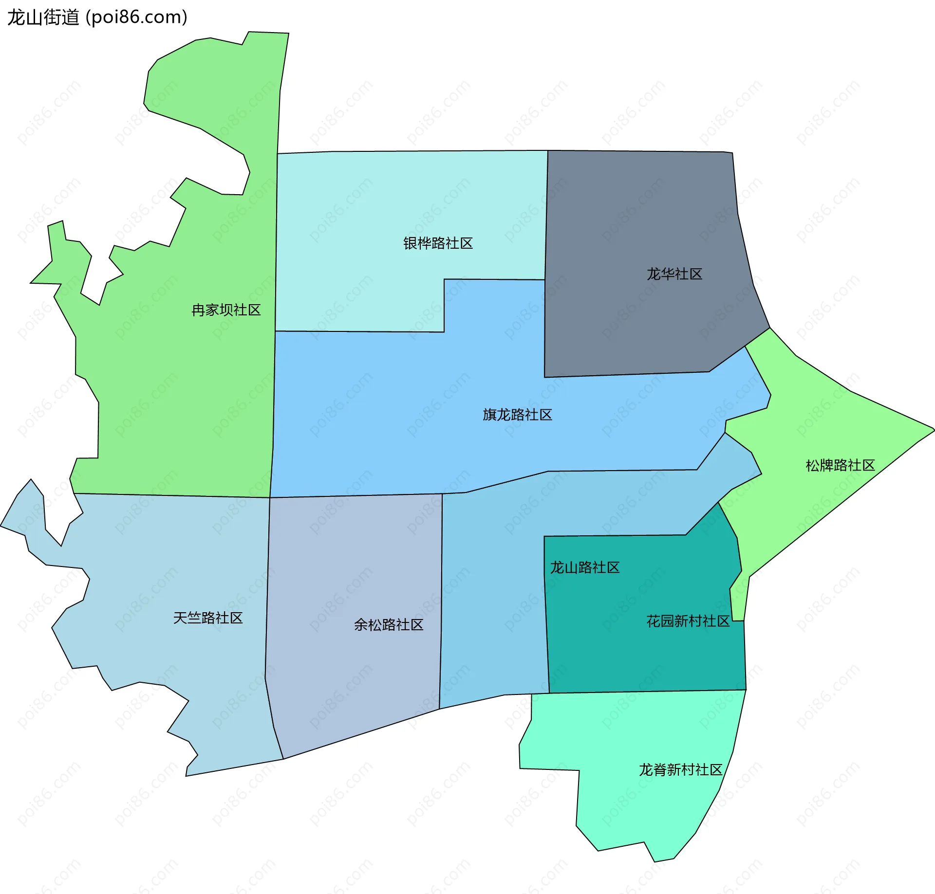 龙山街道边界地图(五级行政区划)