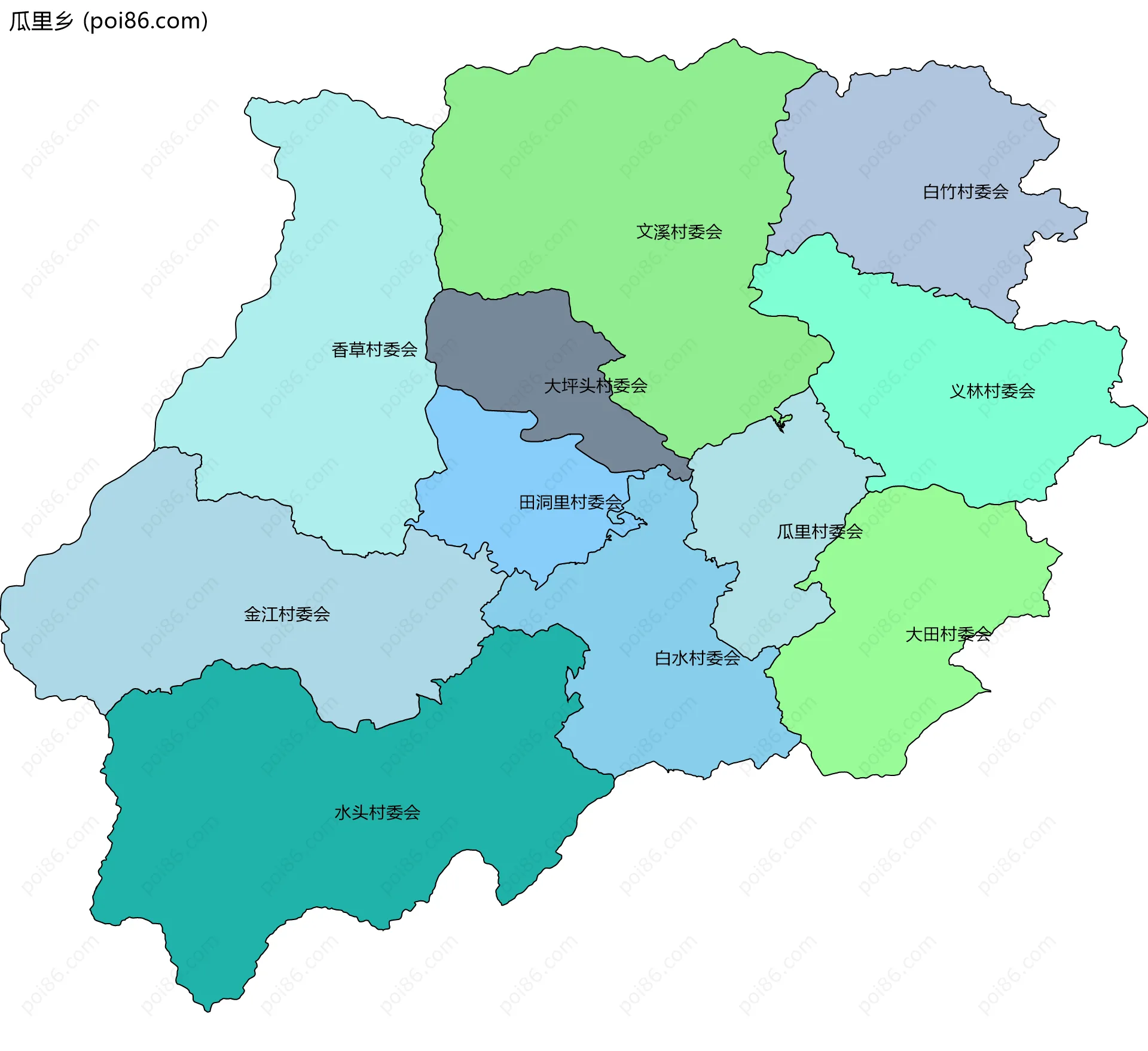 瓜里乡边界地图(五级行政区划)