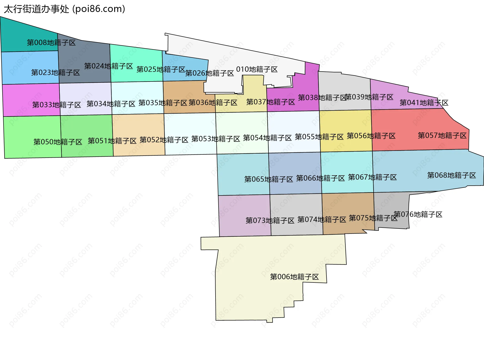 太行街道办事处边界地图(五级行政区划)