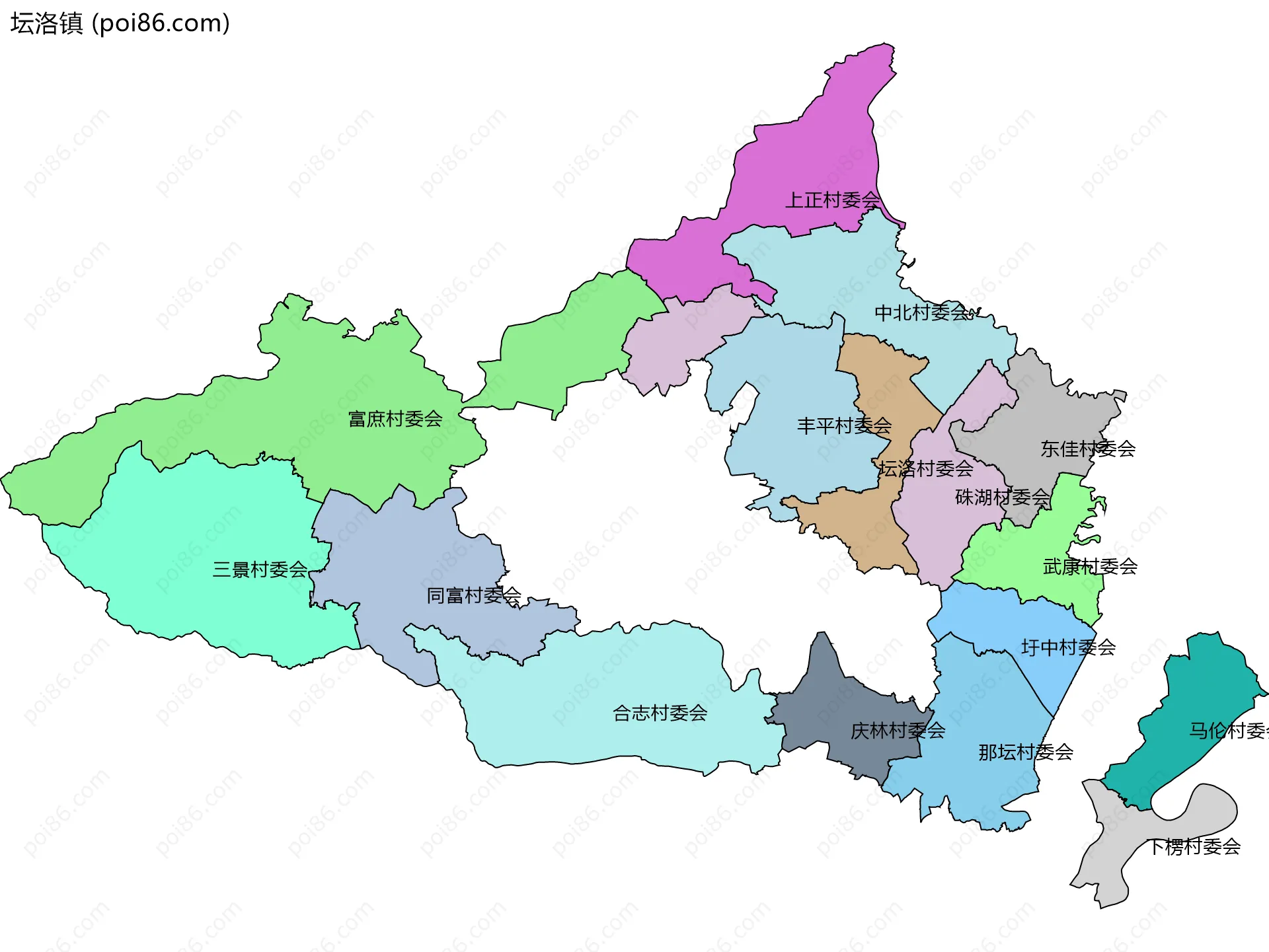 坛洛镇边界地图(五级行政区划)