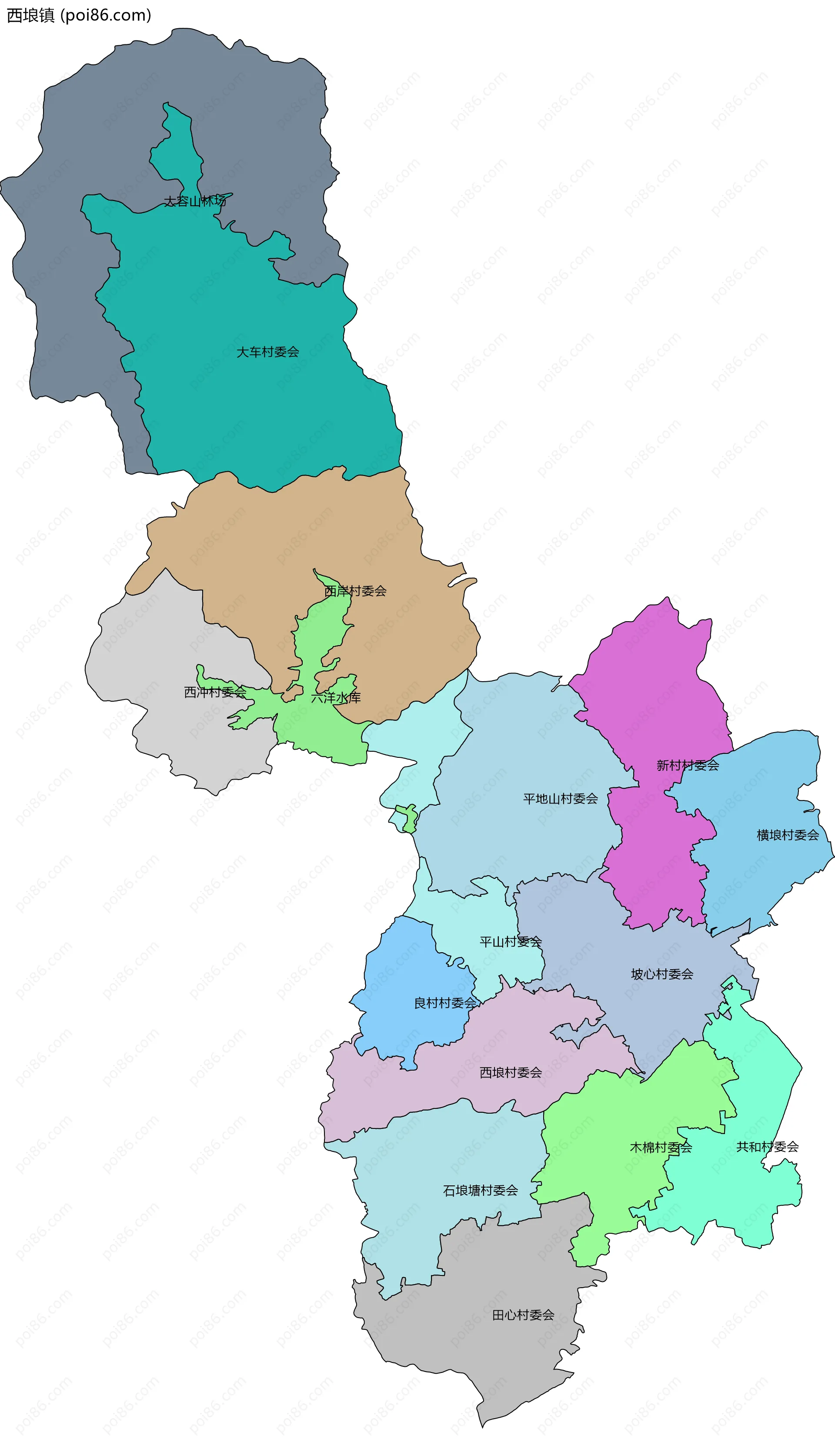 西埌镇边界地图(五级行政区划)