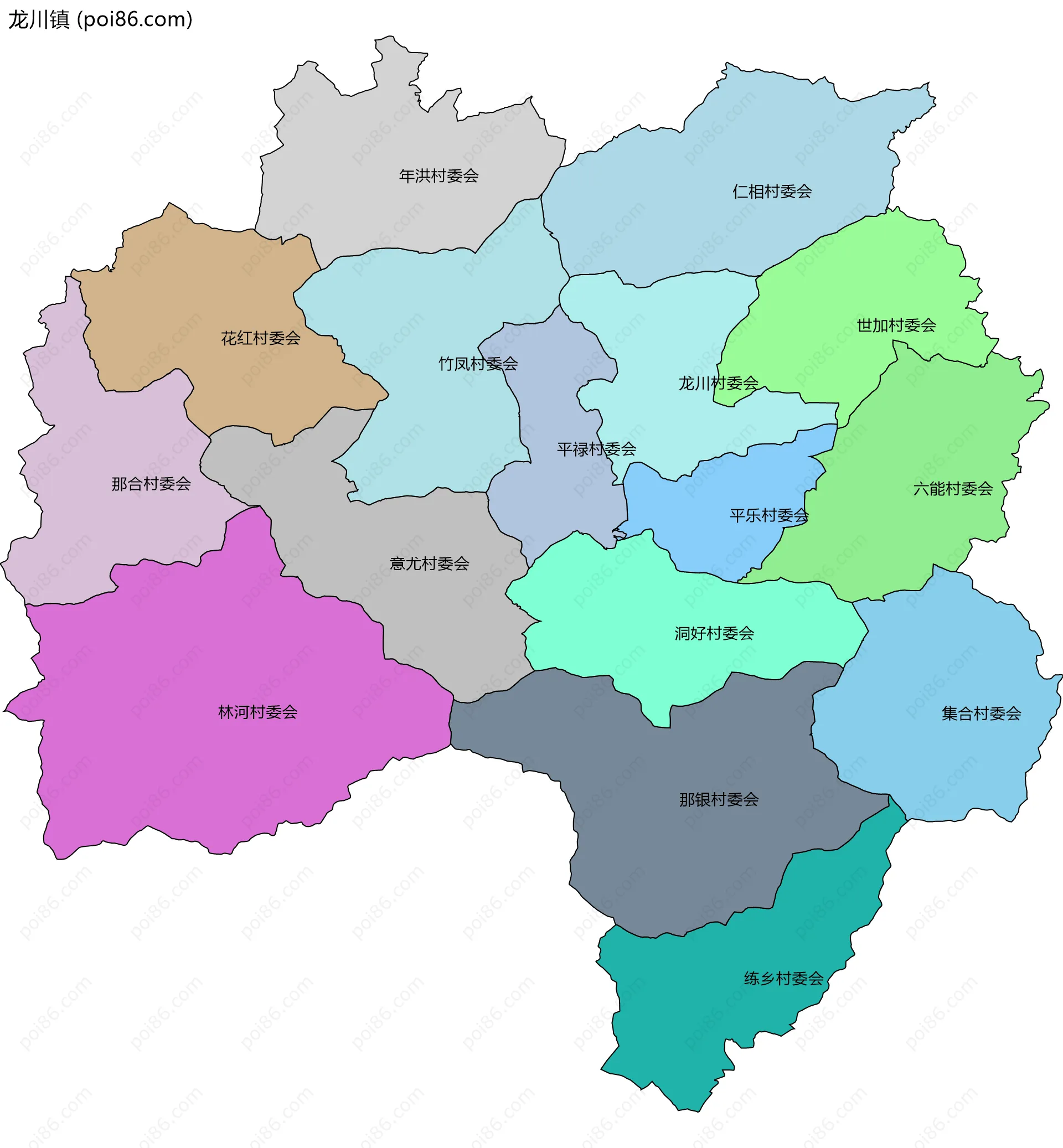 龙川镇边界地图(五级行政区划)