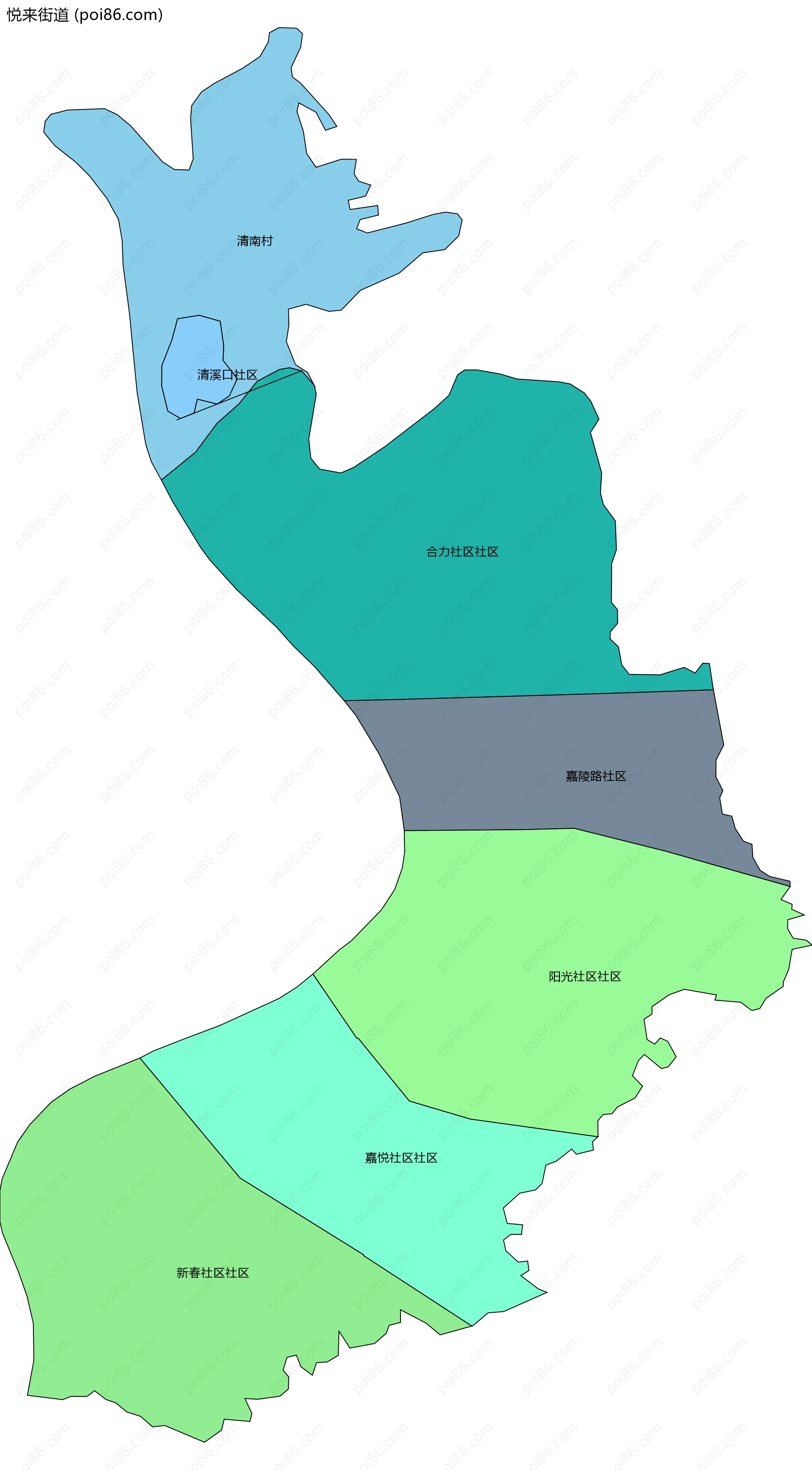 悦来街道边界地图(五级行政区划)