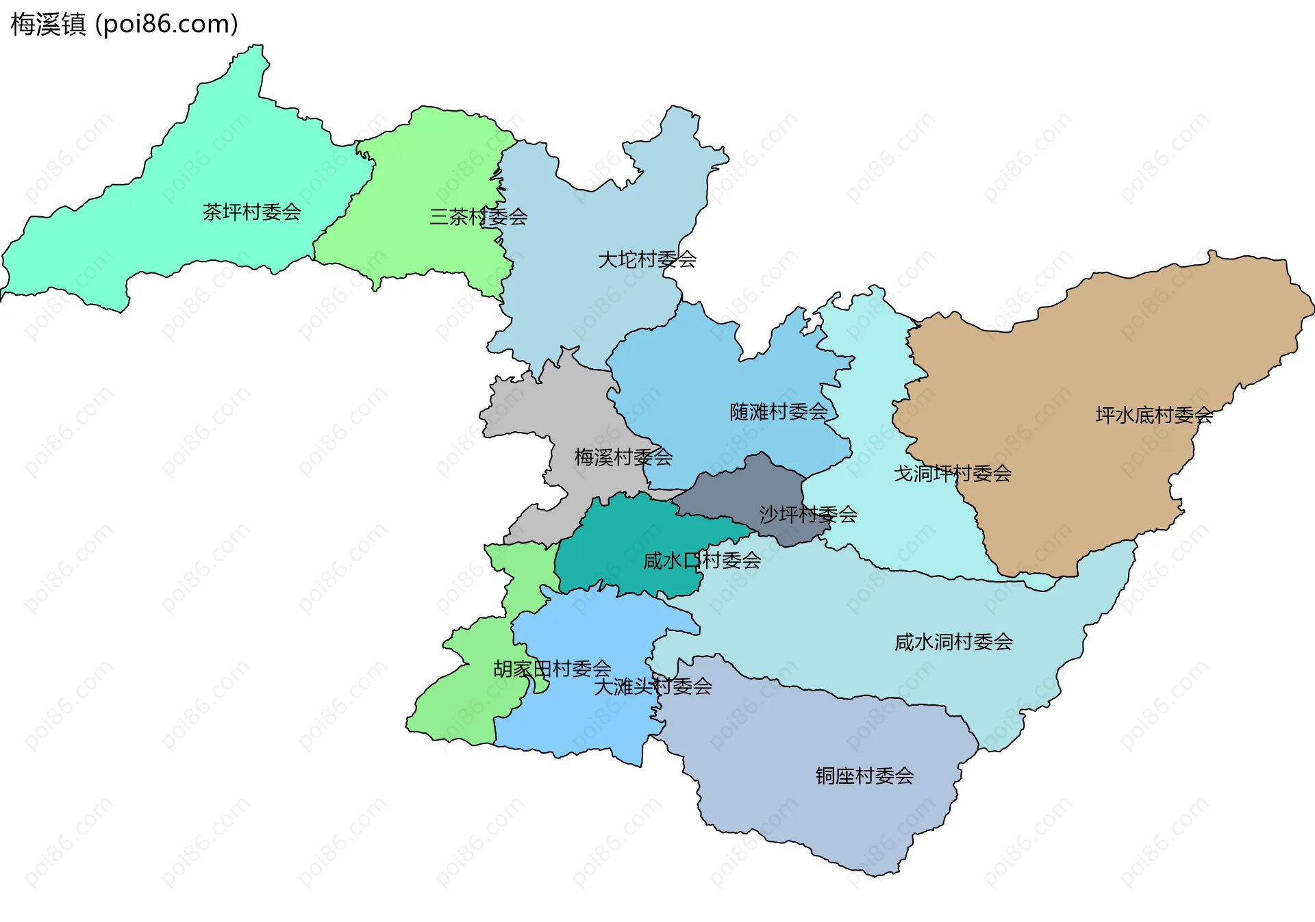 梅溪镇边界地图(五级行政区划)