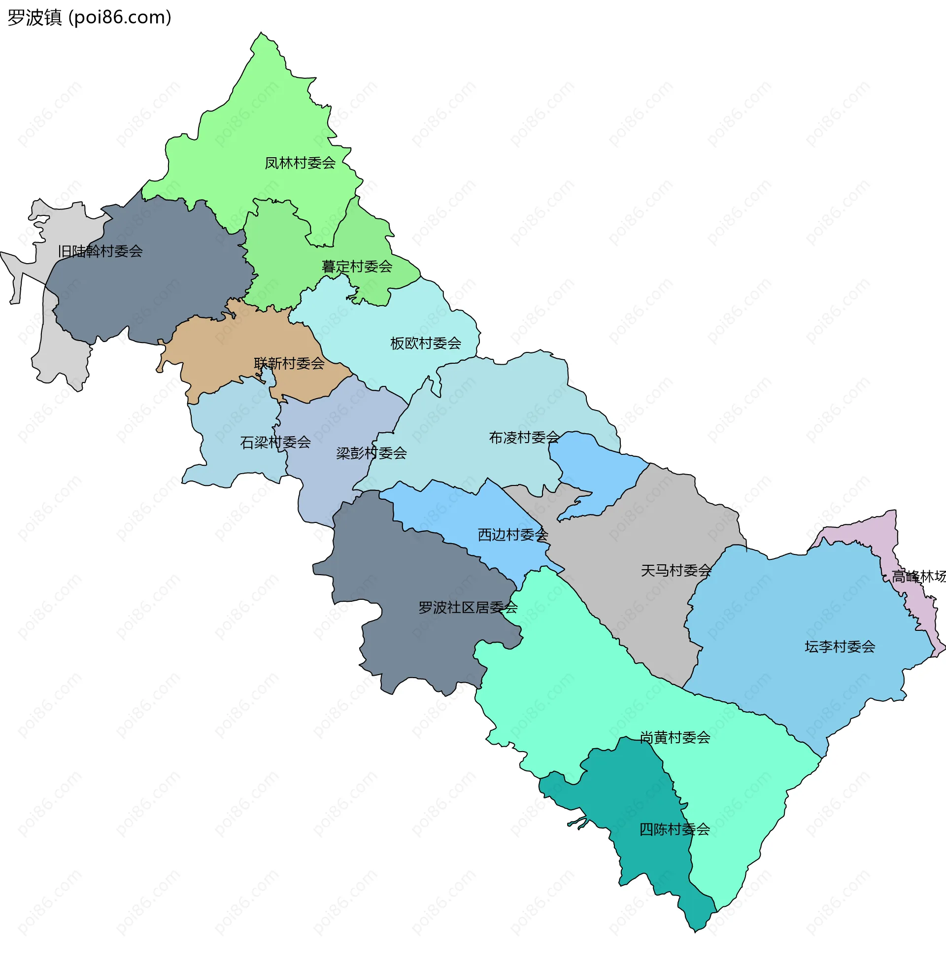 罗波镇边界地图(五级行政区划)