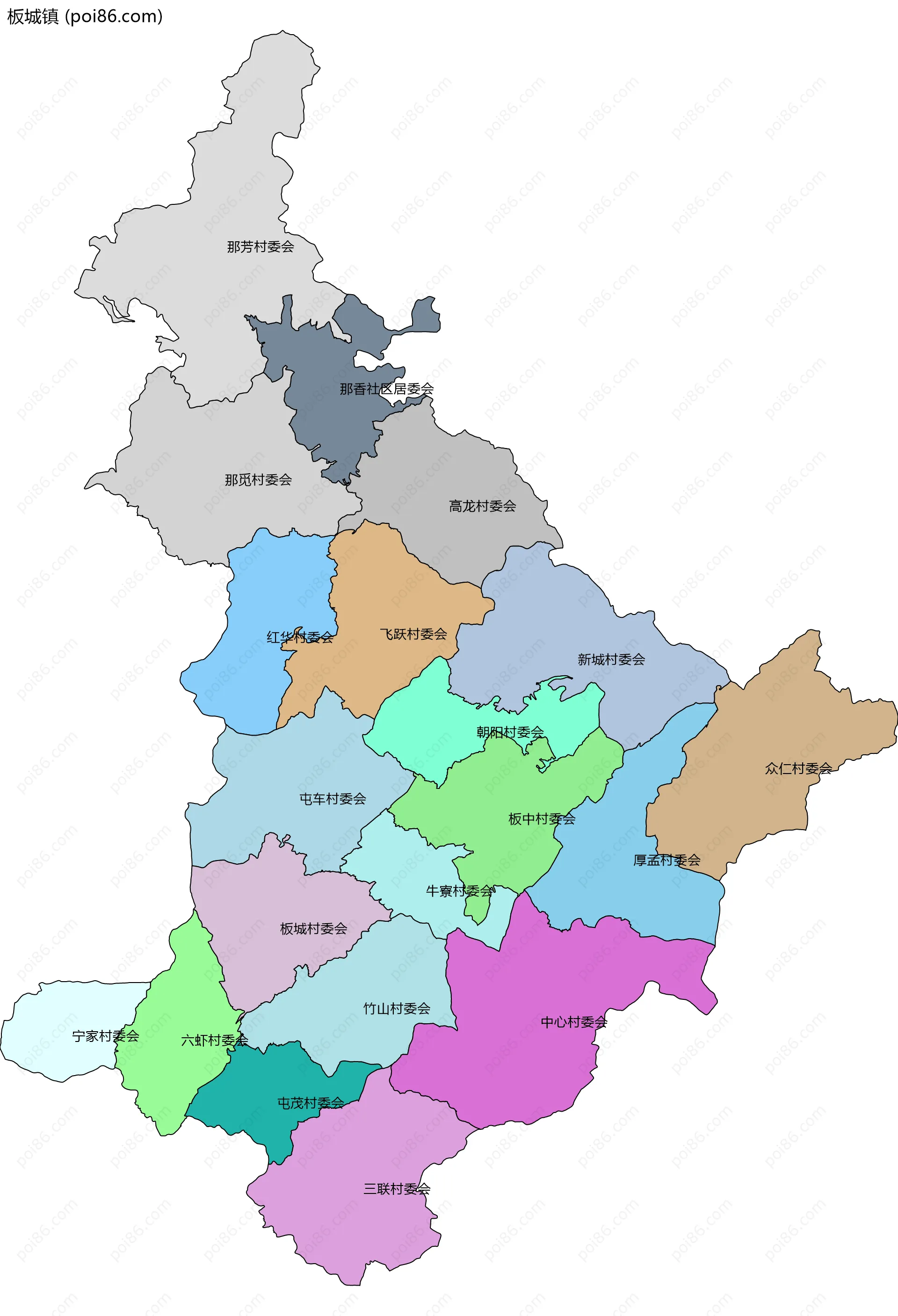 板城镇边界地图(五级行政区划)