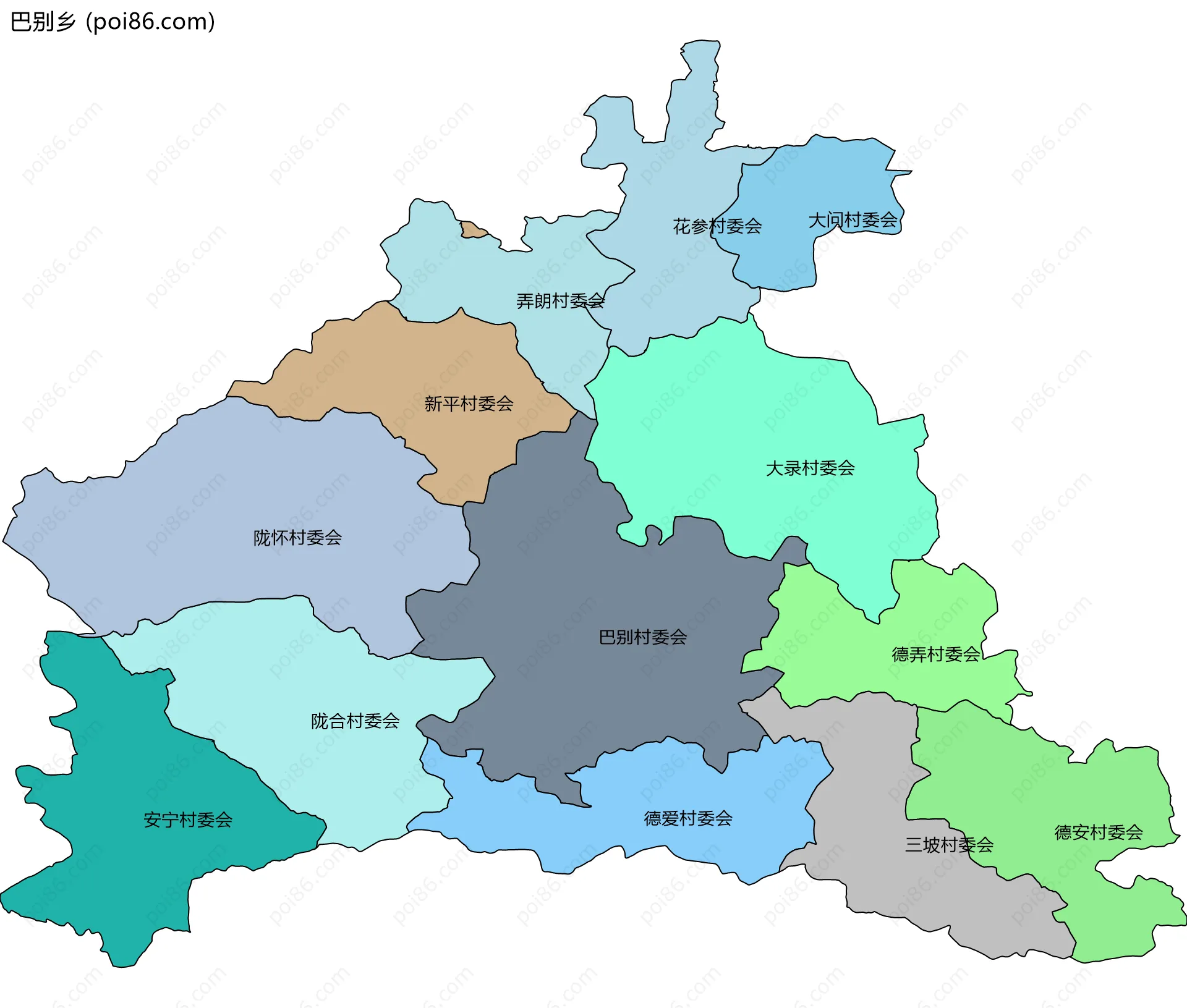 巴别乡边界地图(五级行政区划)