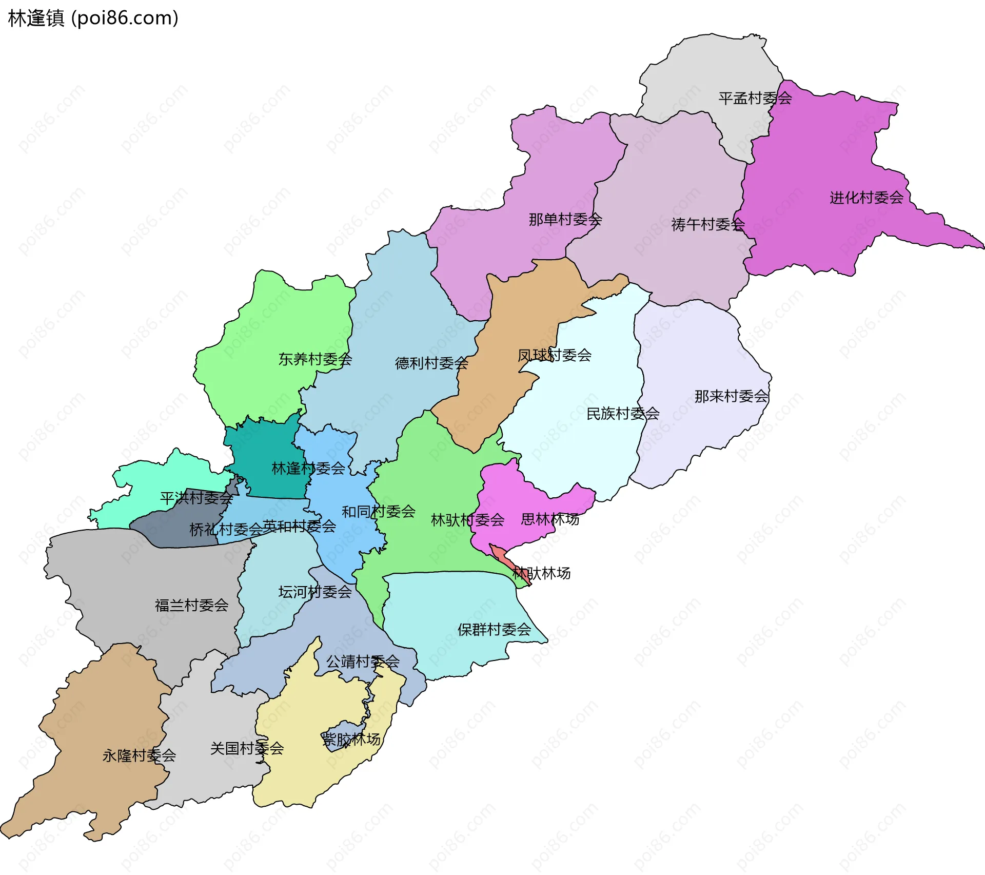 林逢镇边界地图(五级行政区划)