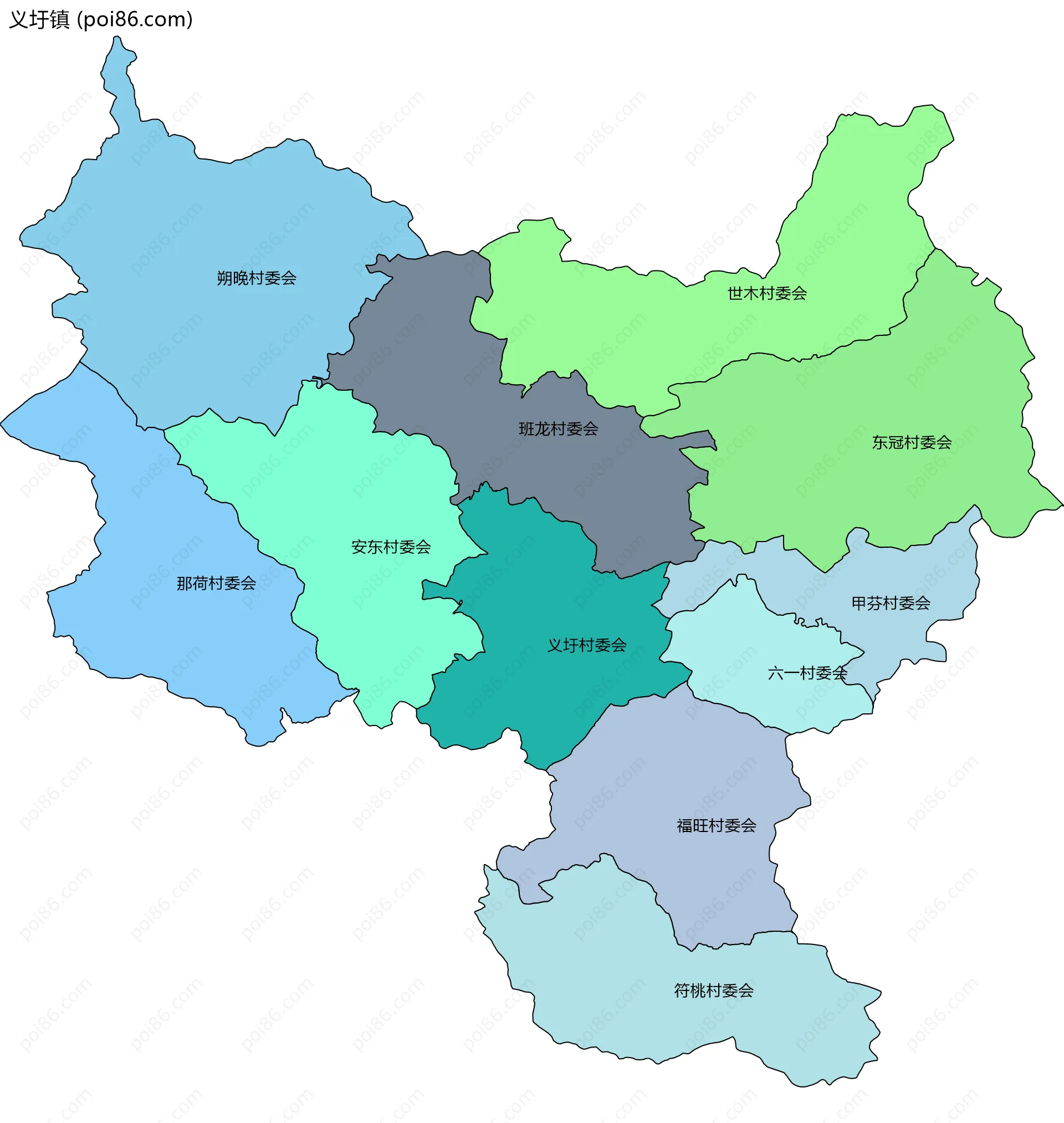 义圩镇边界地图(五级行政区划)