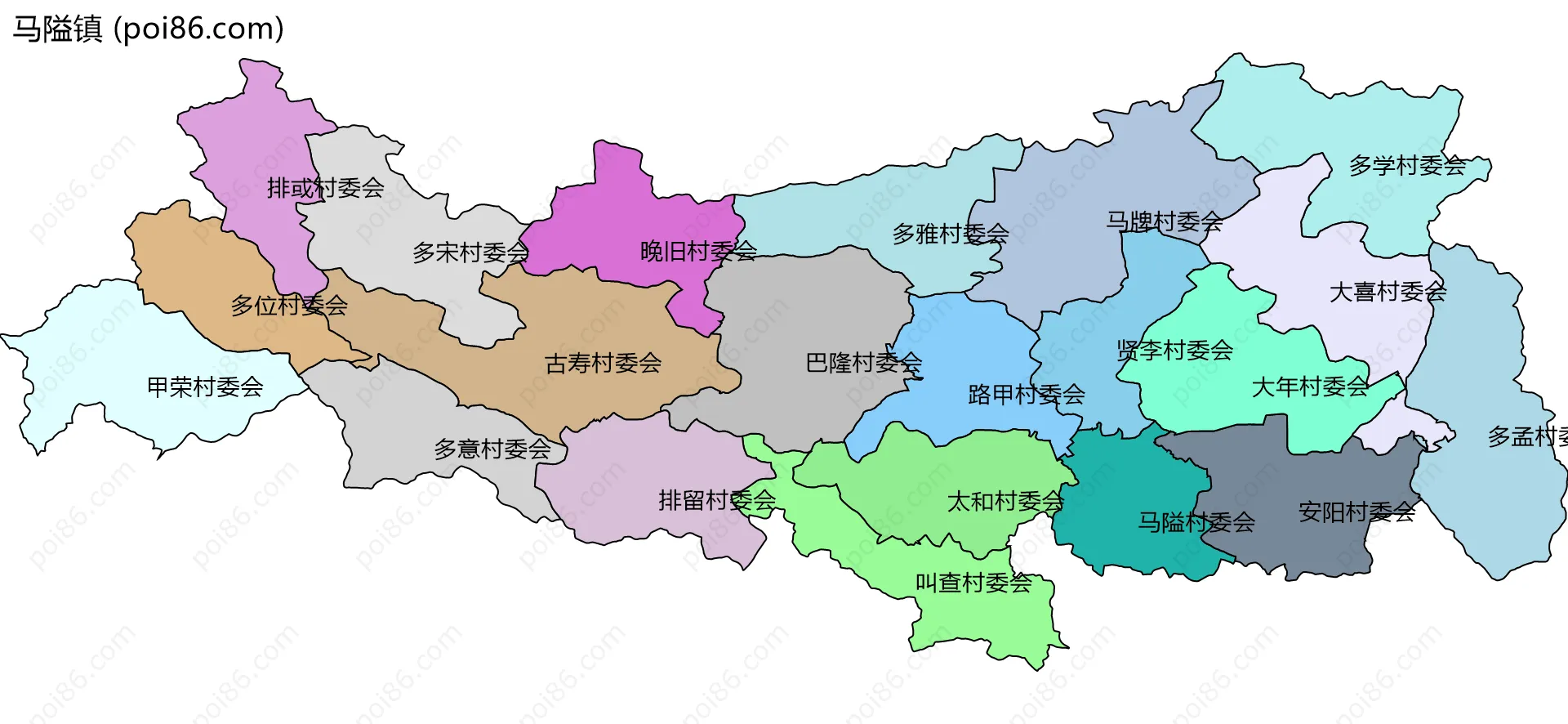 马隘镇边界地图(五级行政区划)
