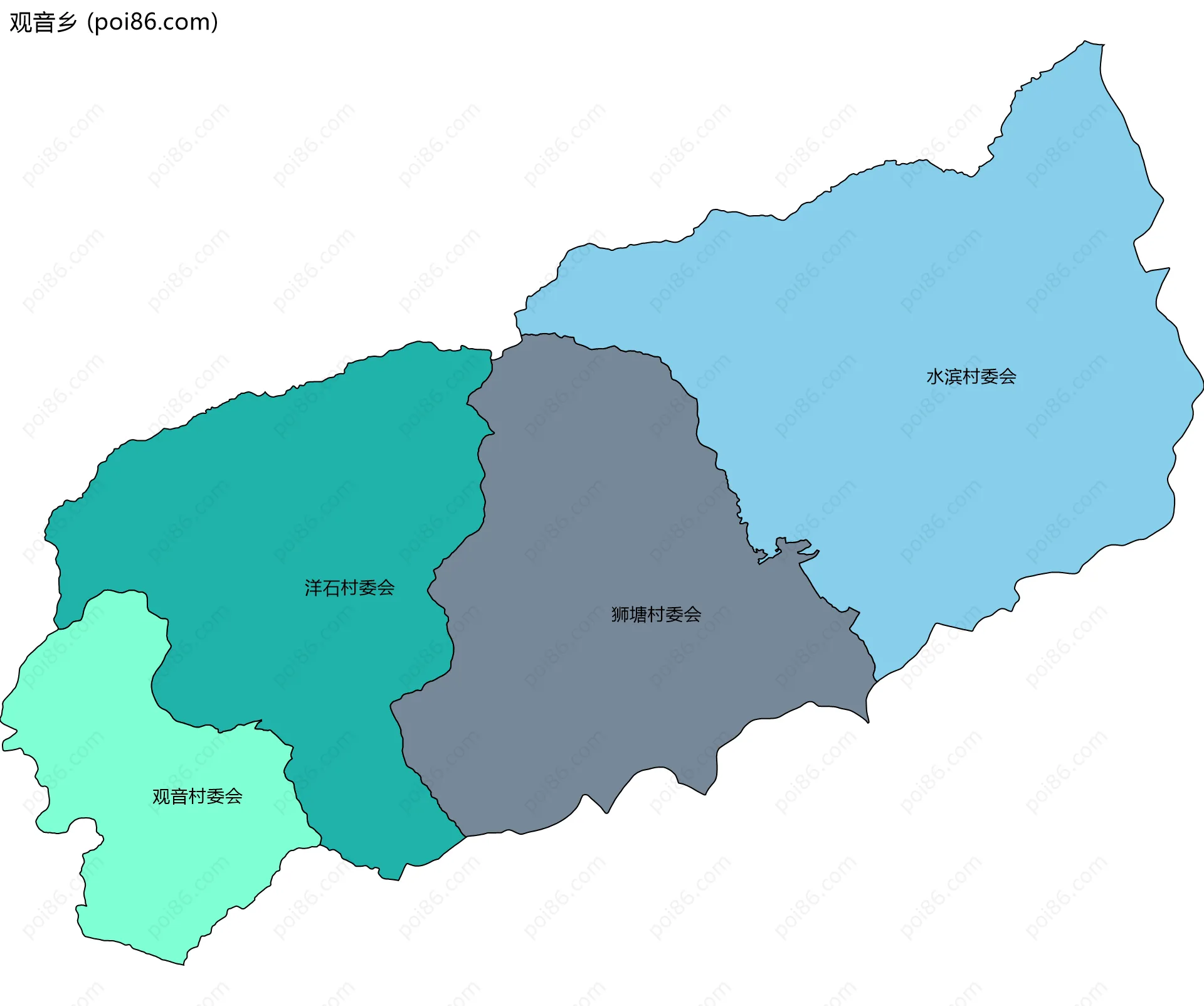 观音乡边界地图(五级行政区划)