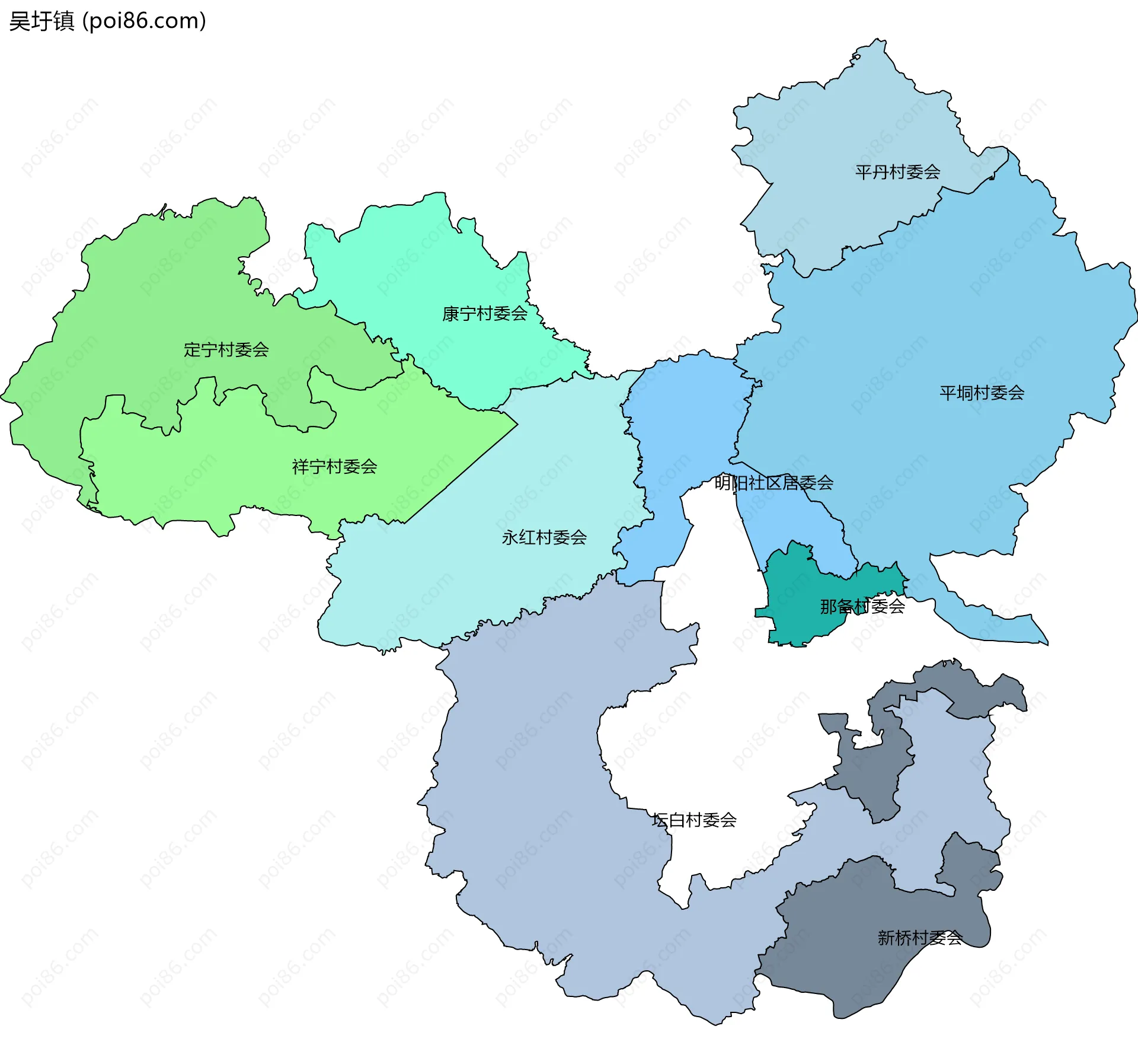 吴圩镇边界地图(五级行政区划)