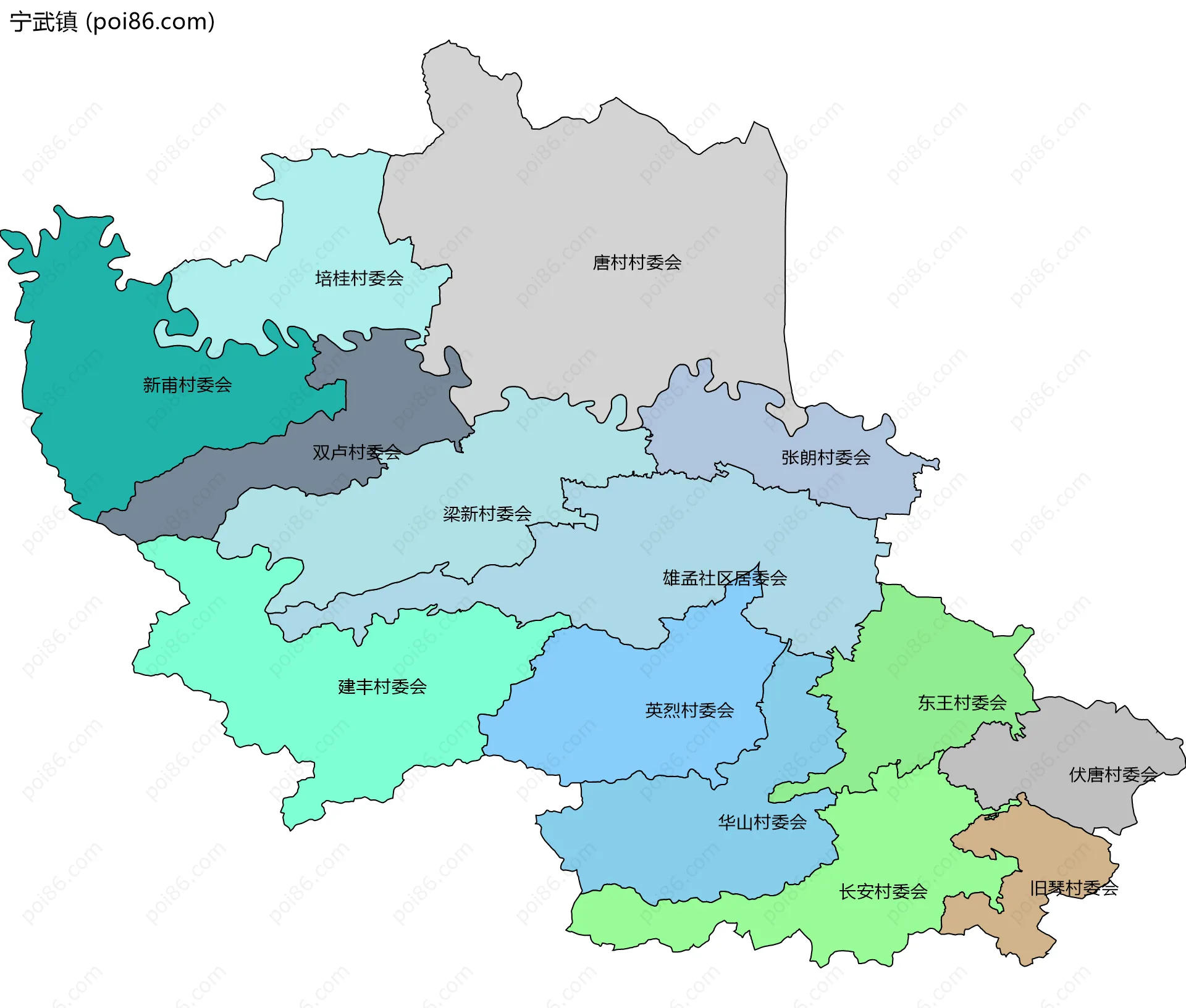 宁武镇边界地图(五级行政区划)