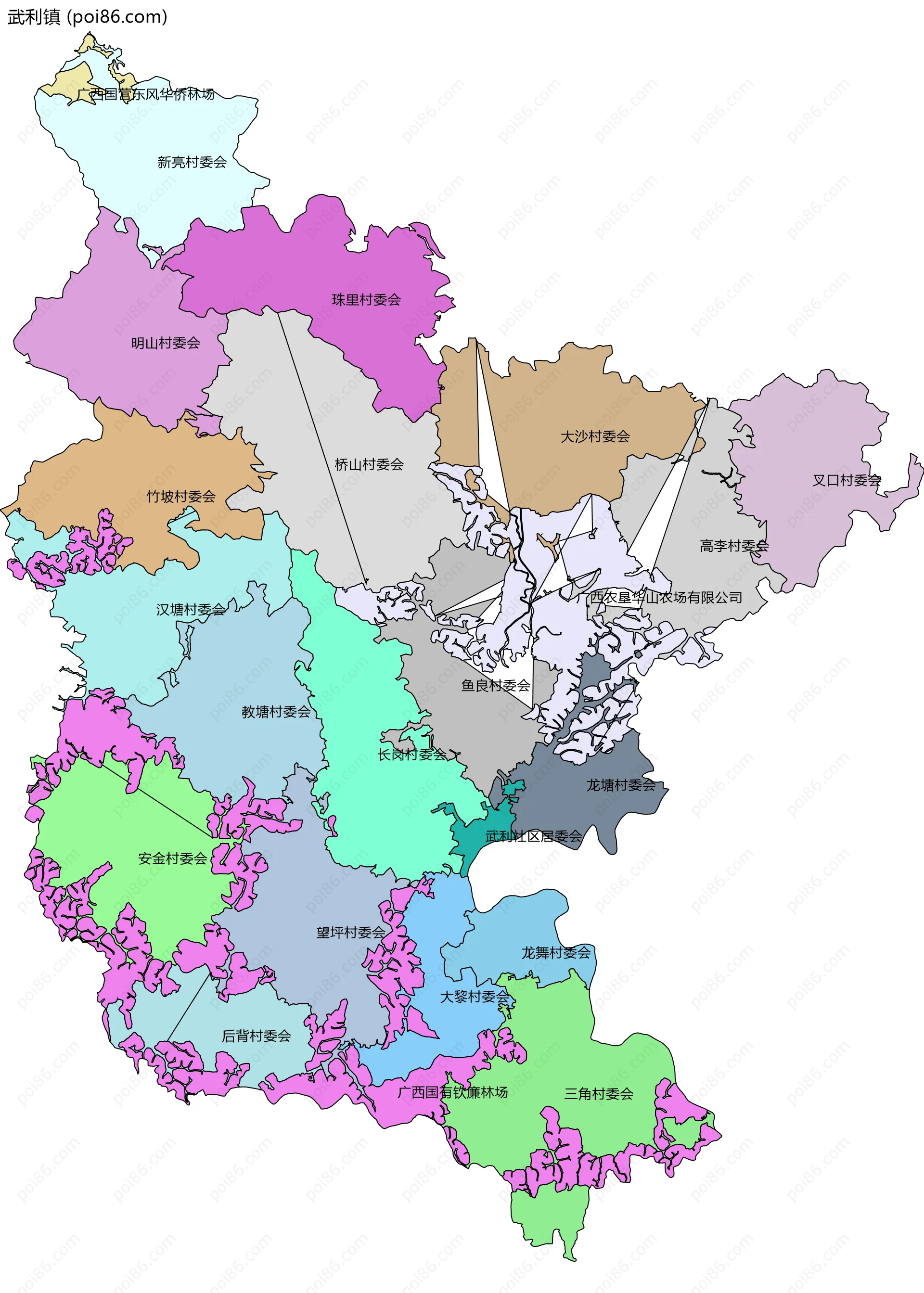 武利镇边界地图(五级行政区划)