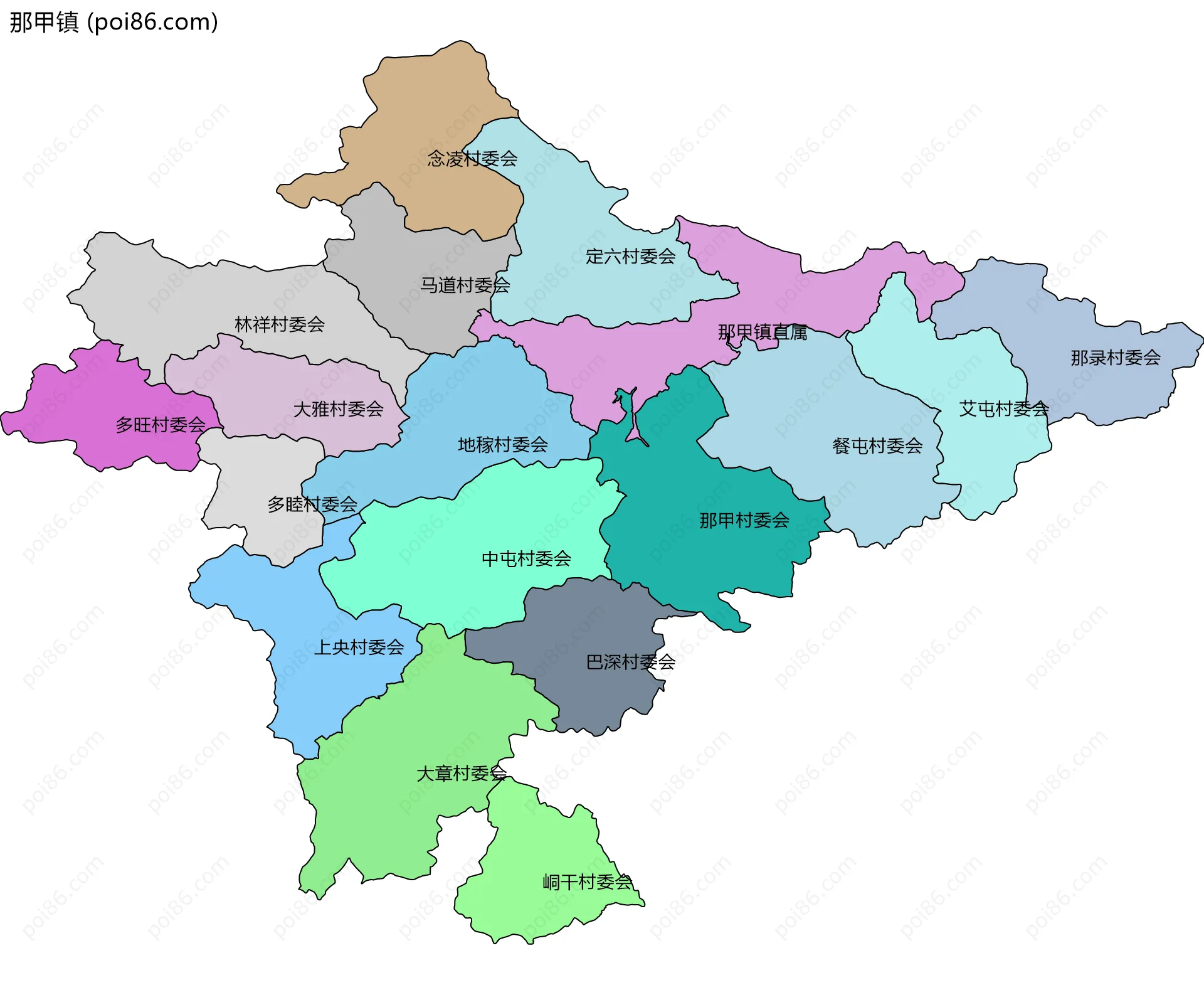 那甲镇边界地图(五级行政区划)