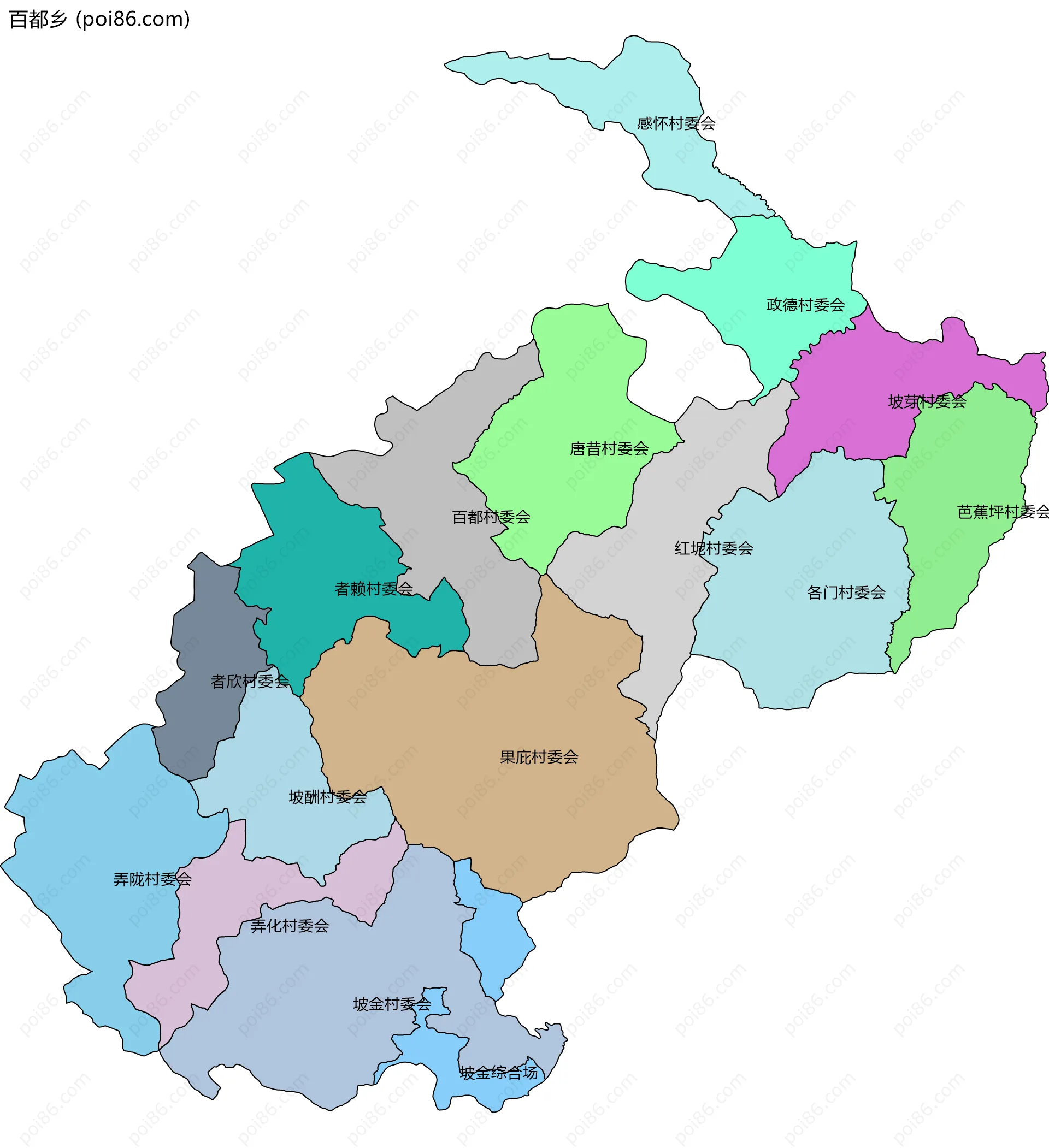 百都乡边界地图(五级行政区划)