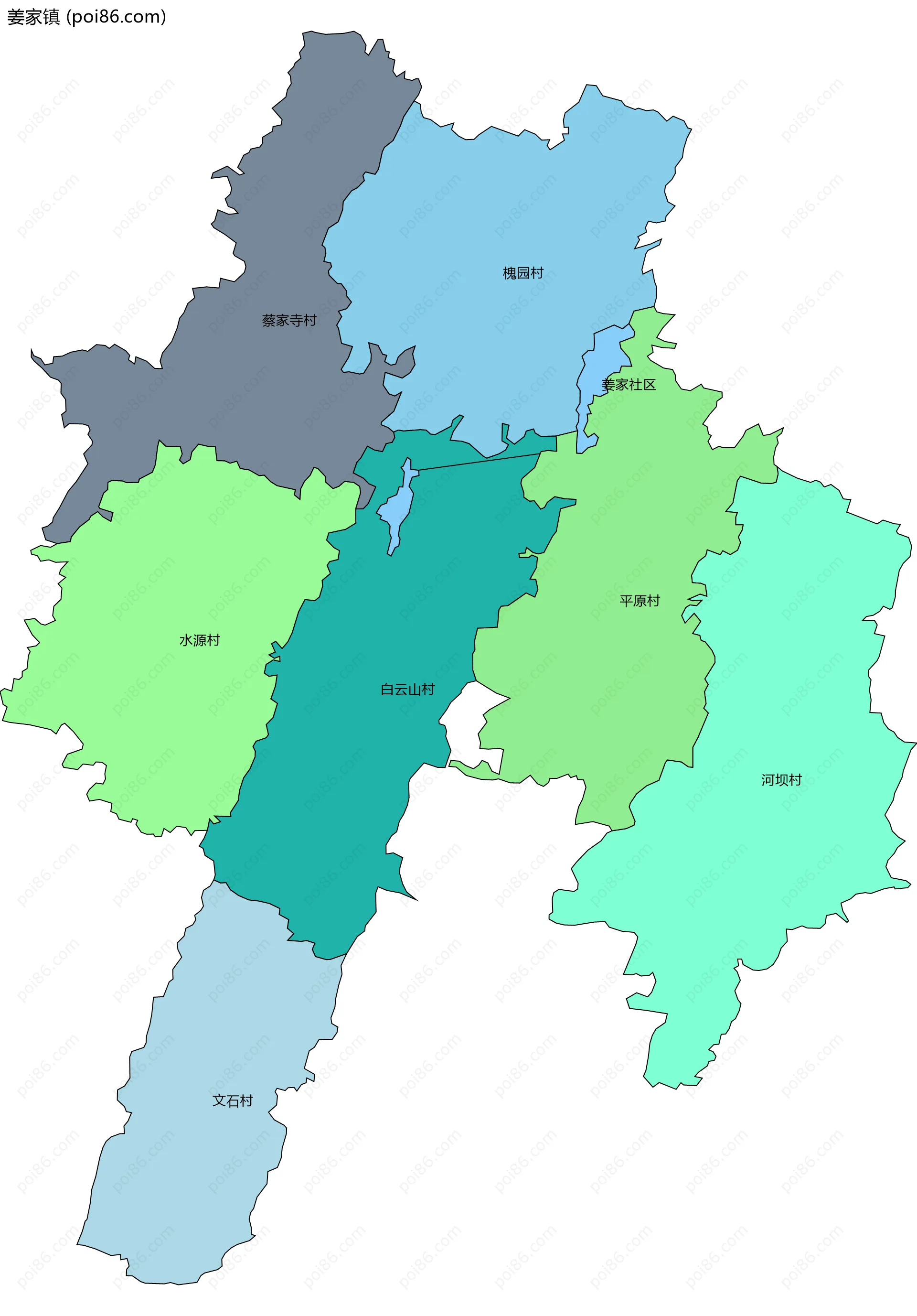 姜家镇边界地图(五级行政区划)