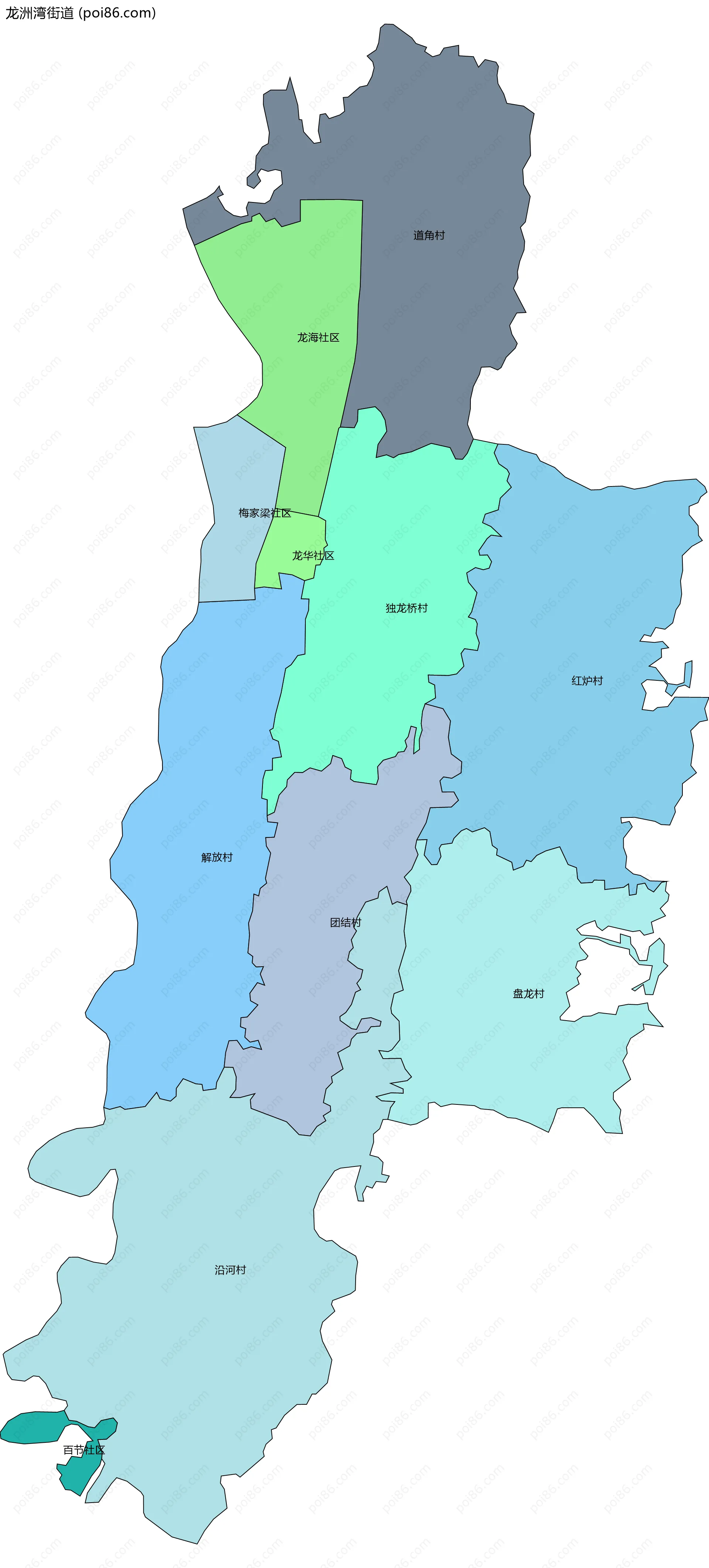 龙洲湾街道边界地图(五级行政区划)