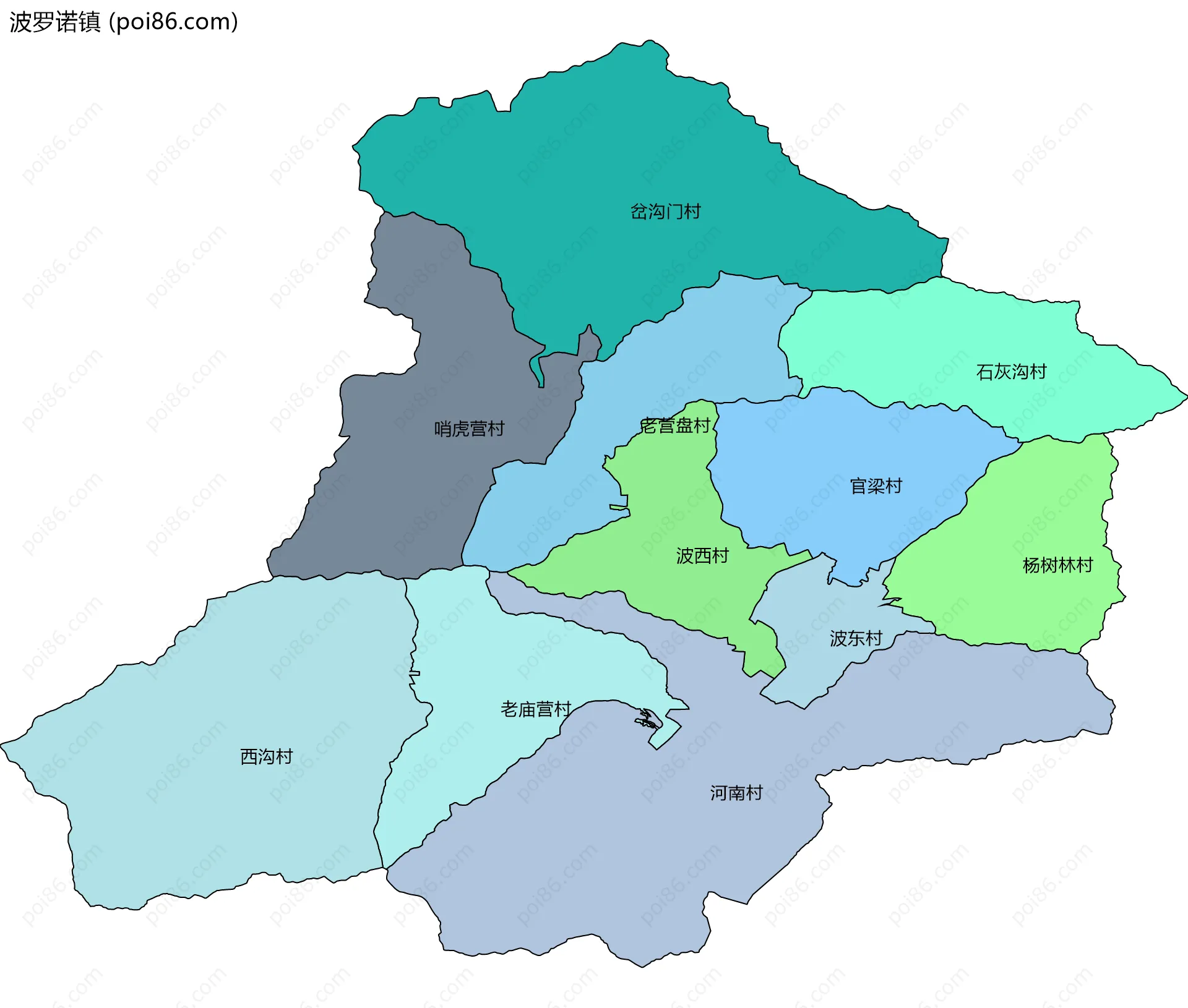波罗诺镇边界地图(五级行政区划)