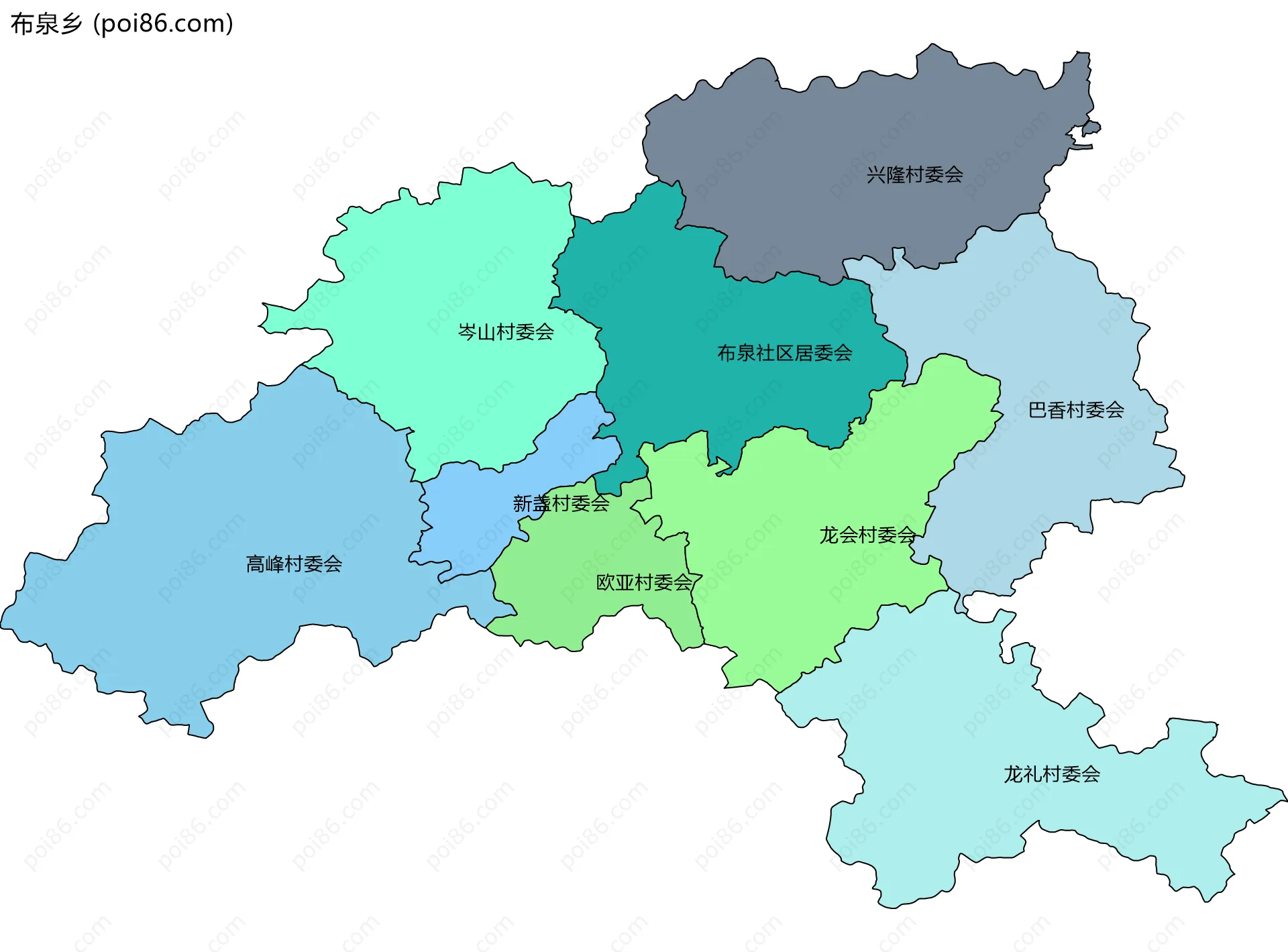 布泉乡边界地图(五级行政区划)