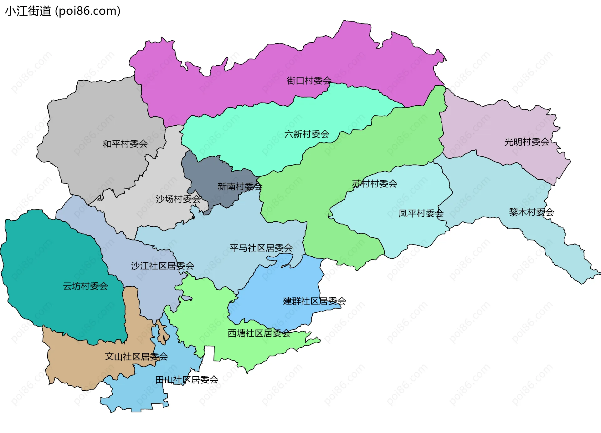 小江街道边界地图(五级行政区划)