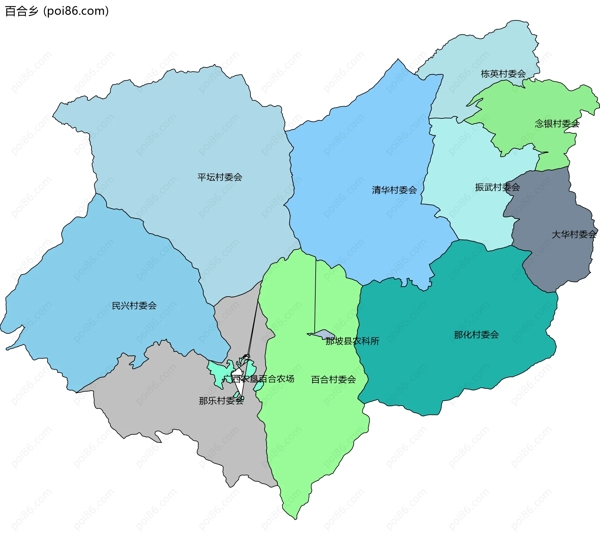 百合乡边界地图(五级行政区划)