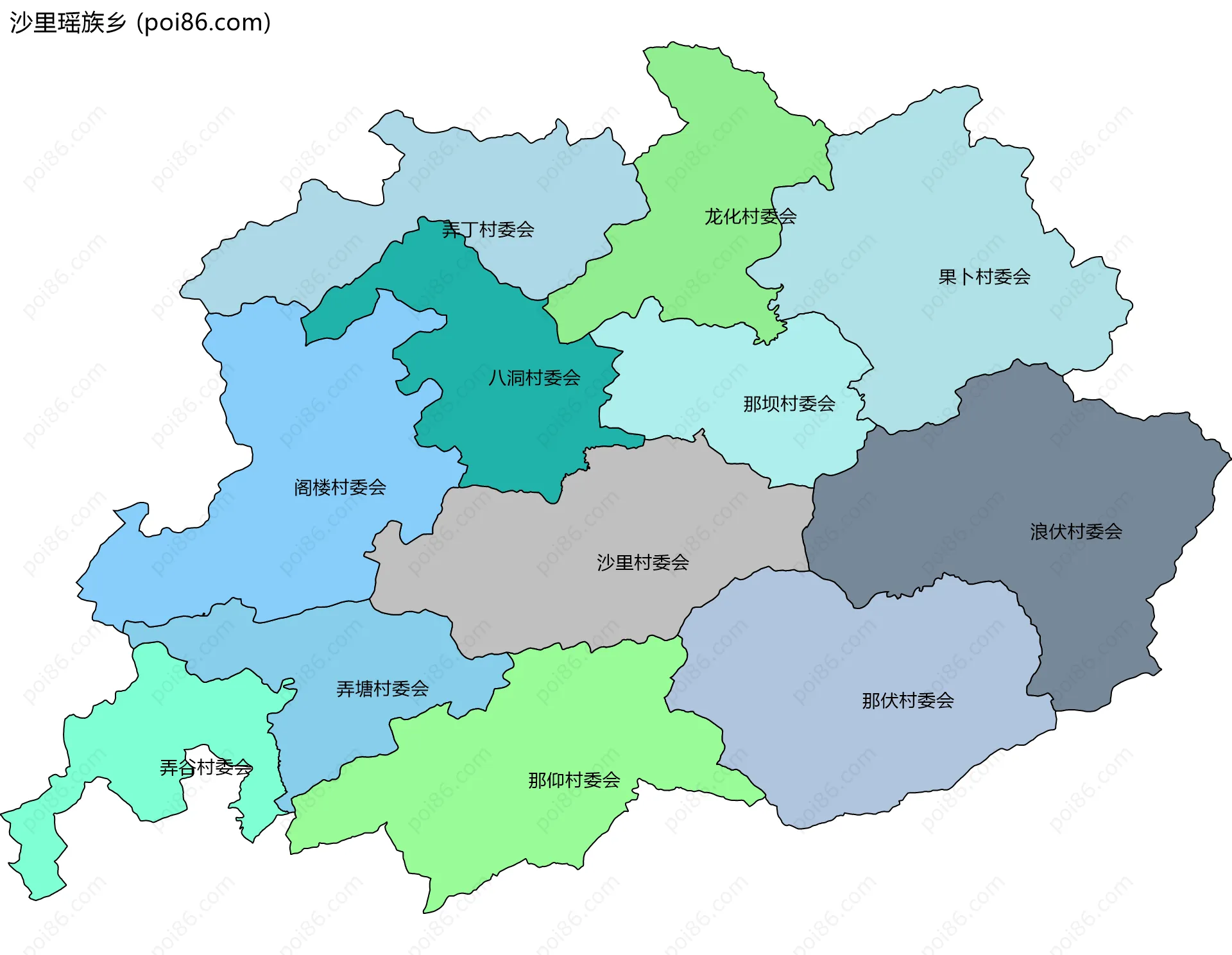 沙里瑶族乡边界地图(五级行政区划)