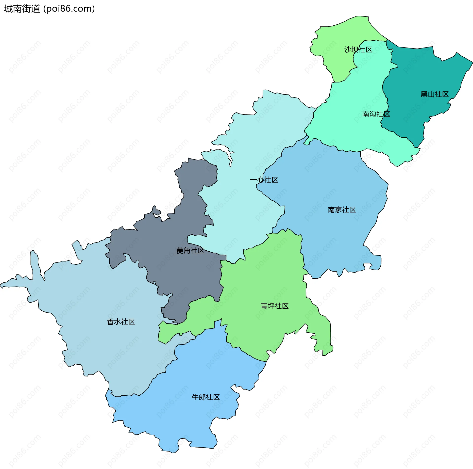 城南街道边界地图(五级行政区划)