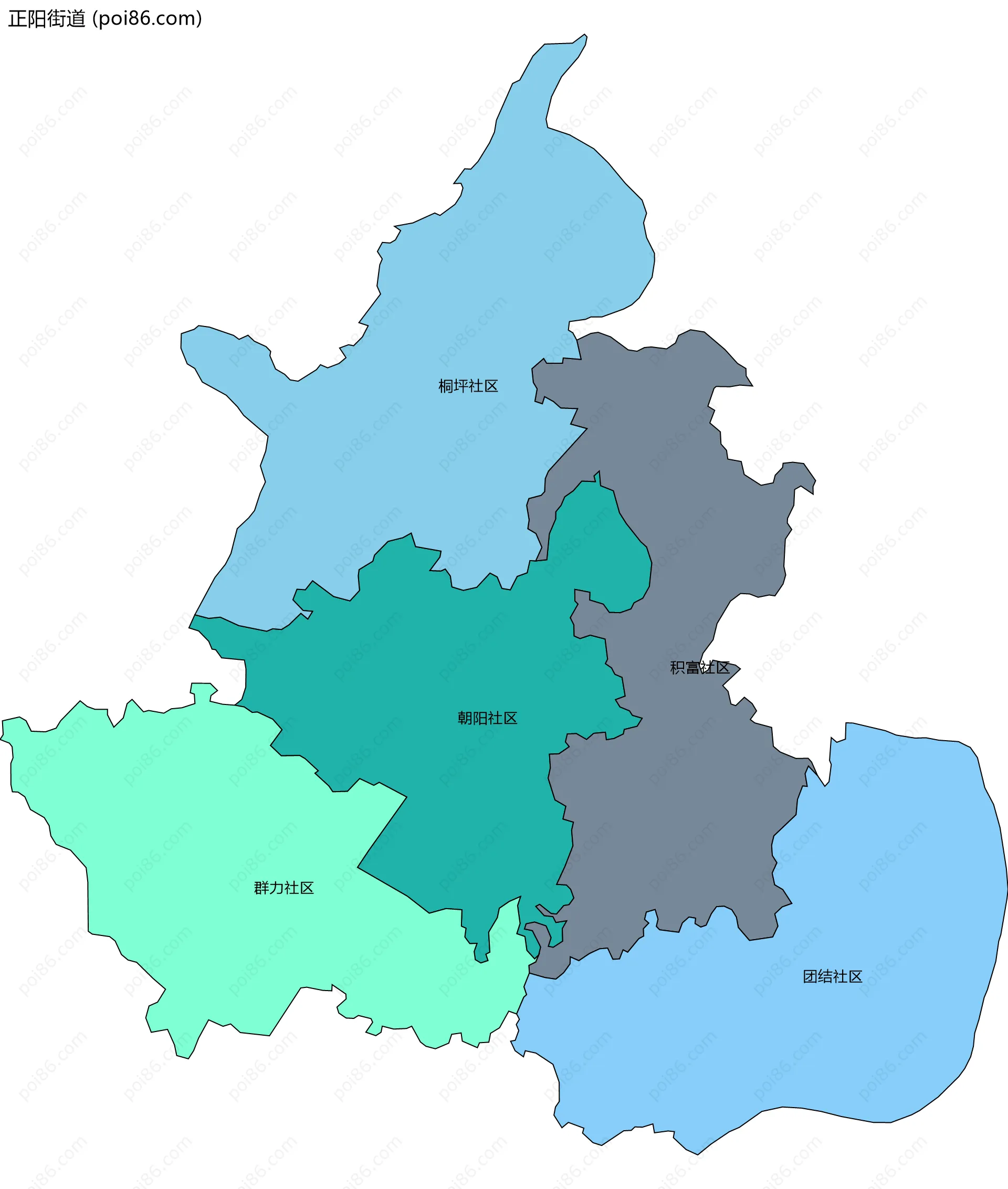 正阳街道边界地图(五级行政区划)