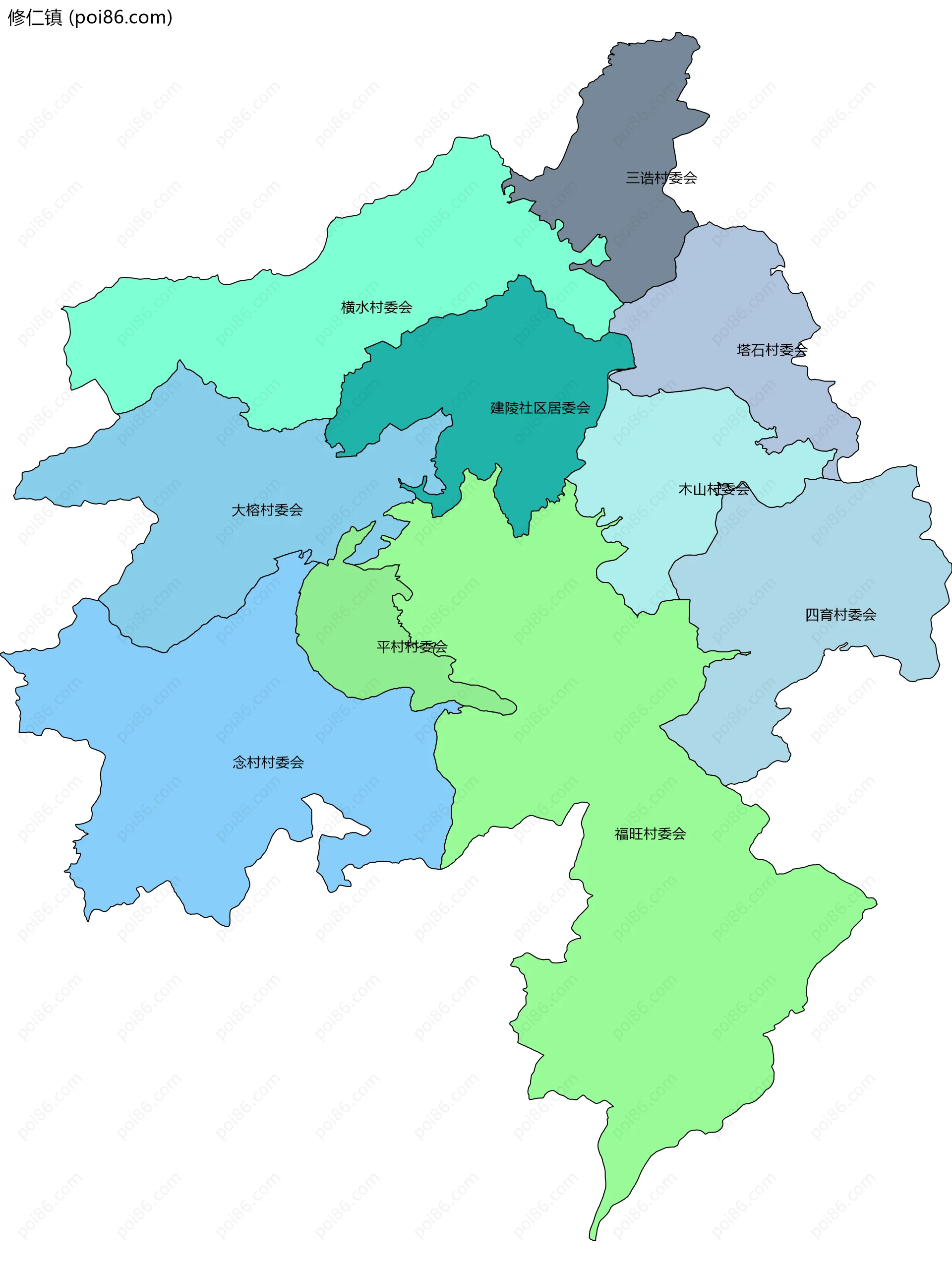修仁镇边界地图(五级行政区划)