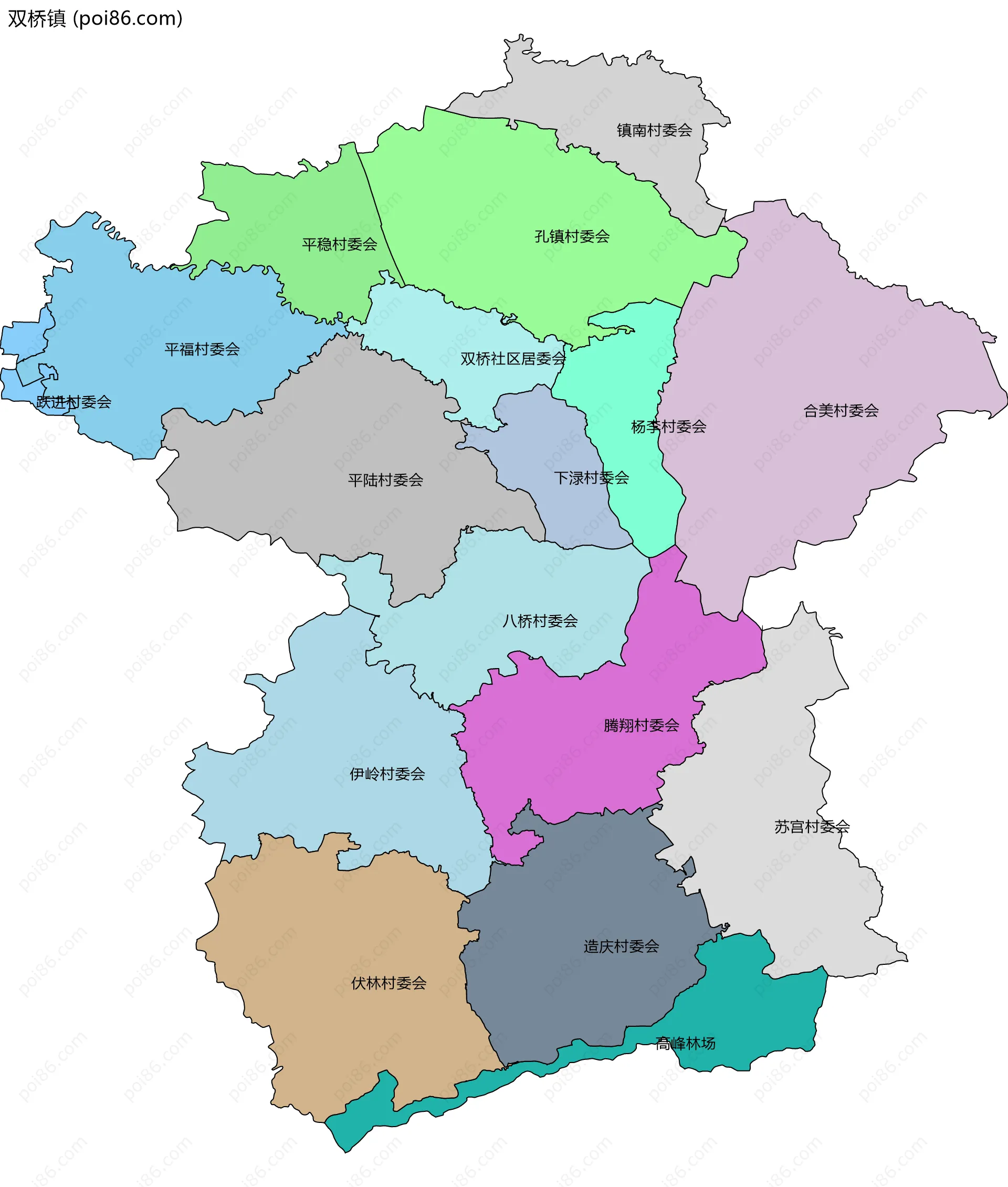 双桥镇边界地图(五级行政区划)