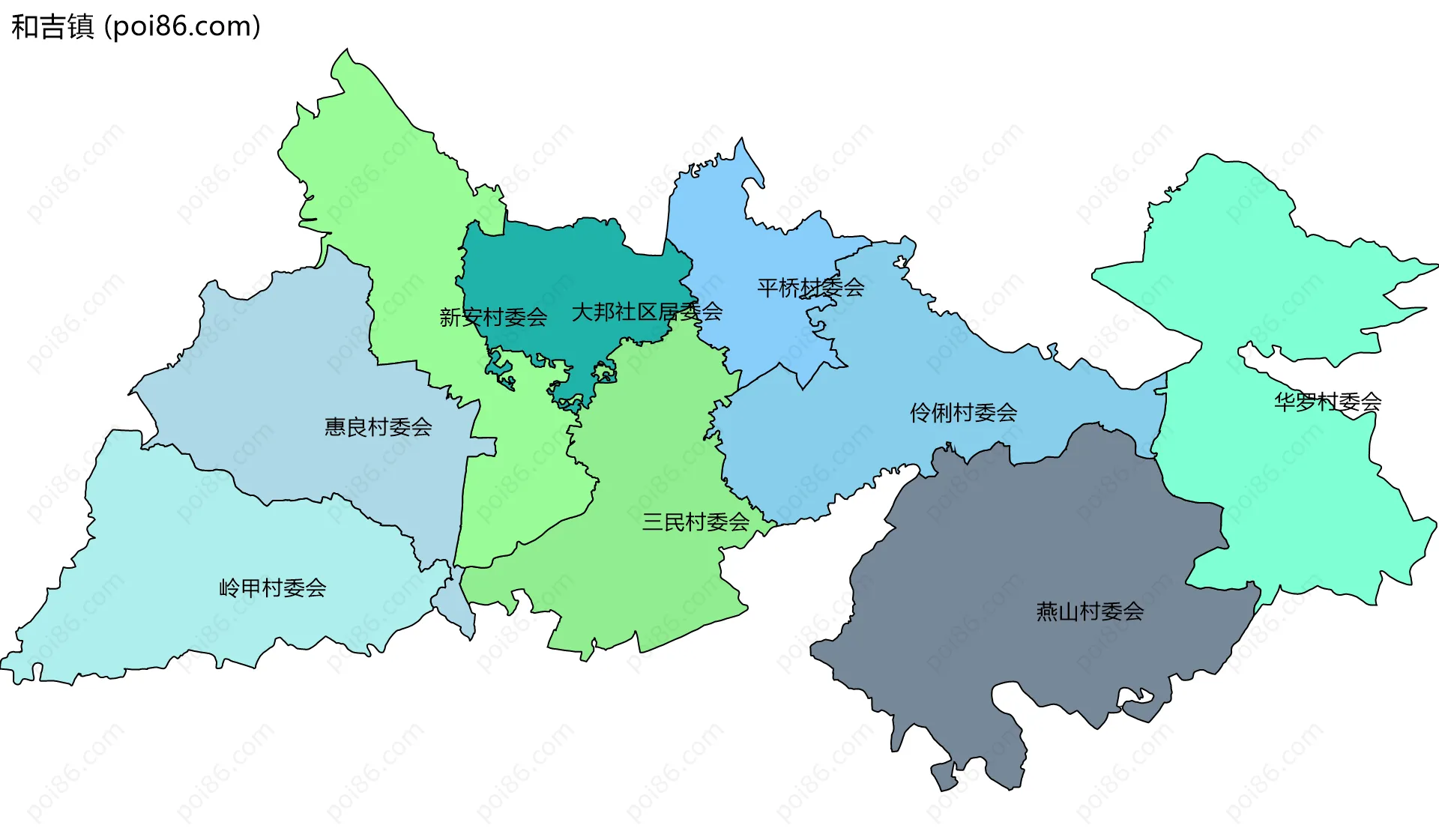 和吉镇边界地图(五级行政区划)