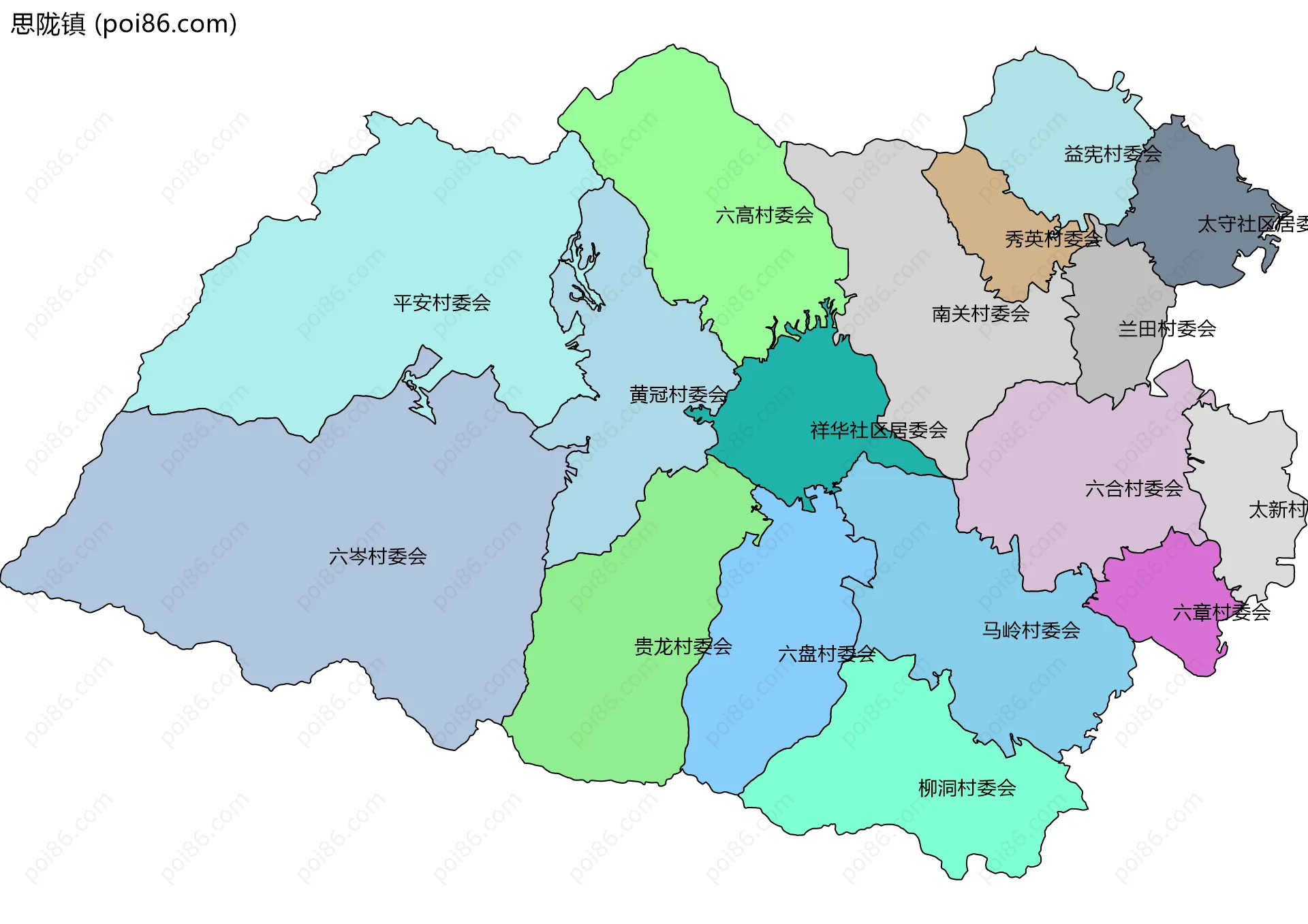 思陇镇边界地图(五级行政区划)