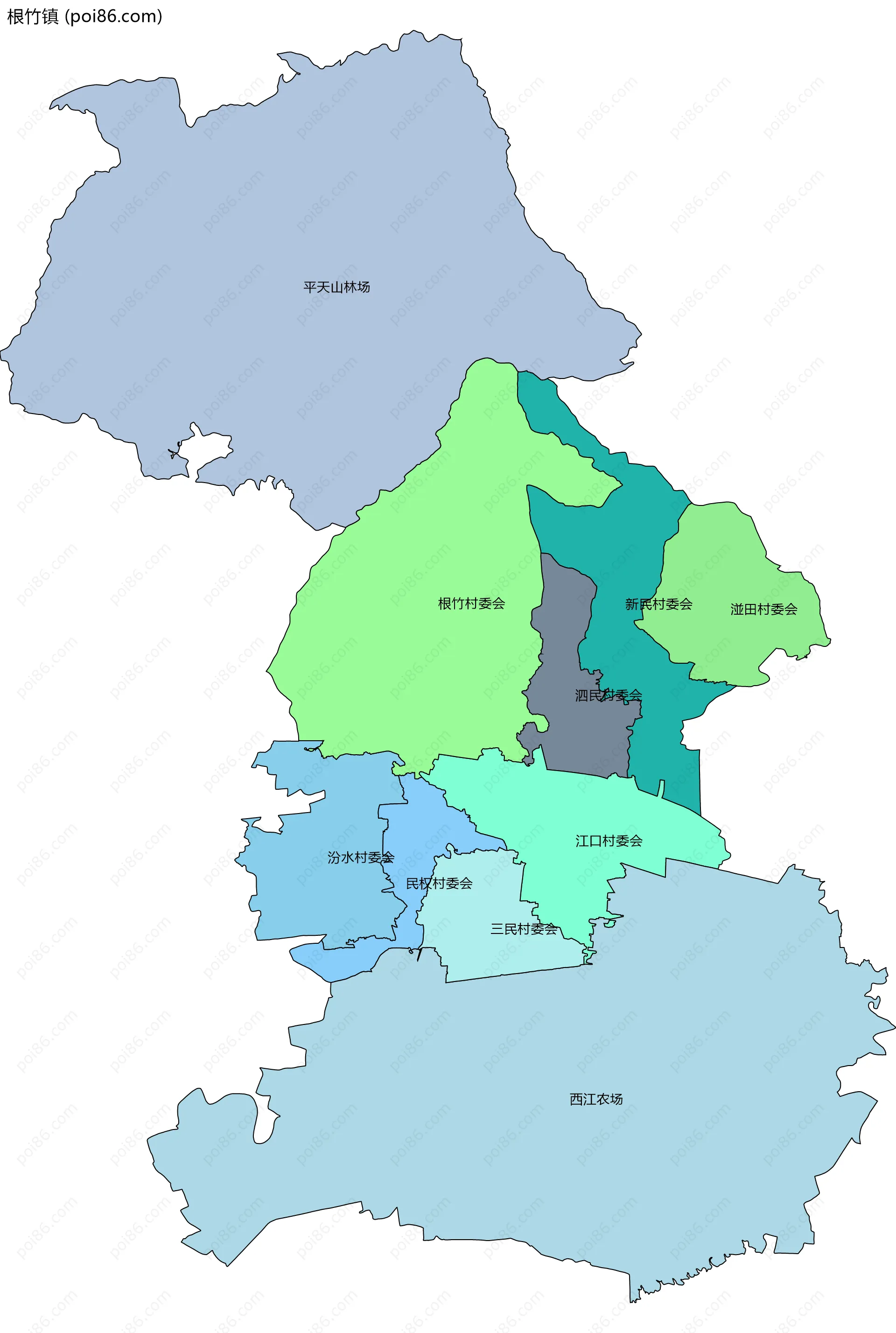 根竹镇边界地图(五级行政区划)