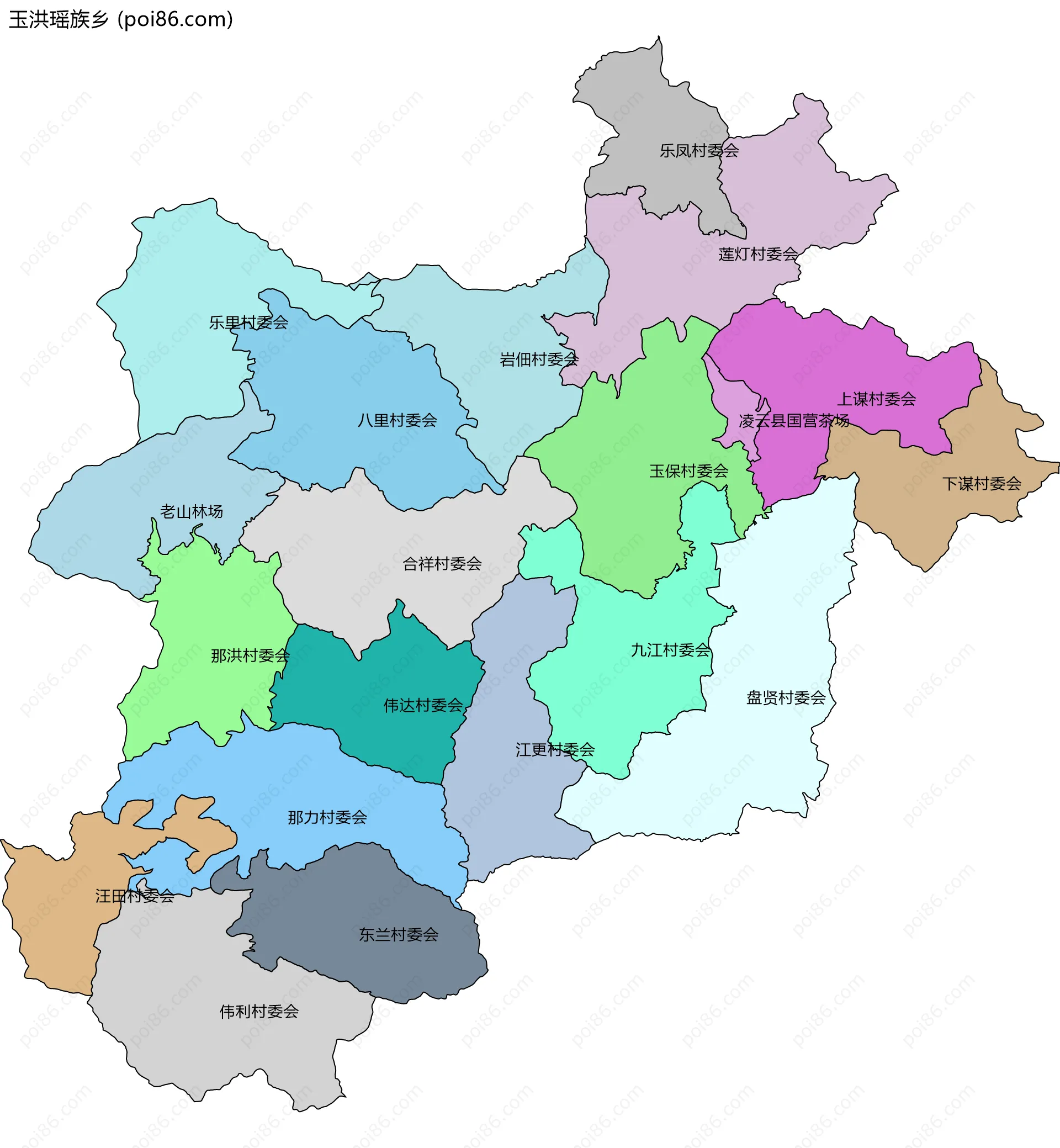 玉洪瑶族乡边界地图(五级行政区划)