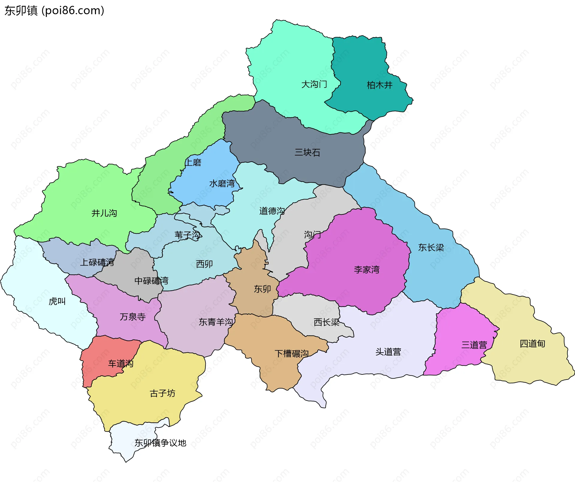 东卯镇边界地图(五级行政区划)