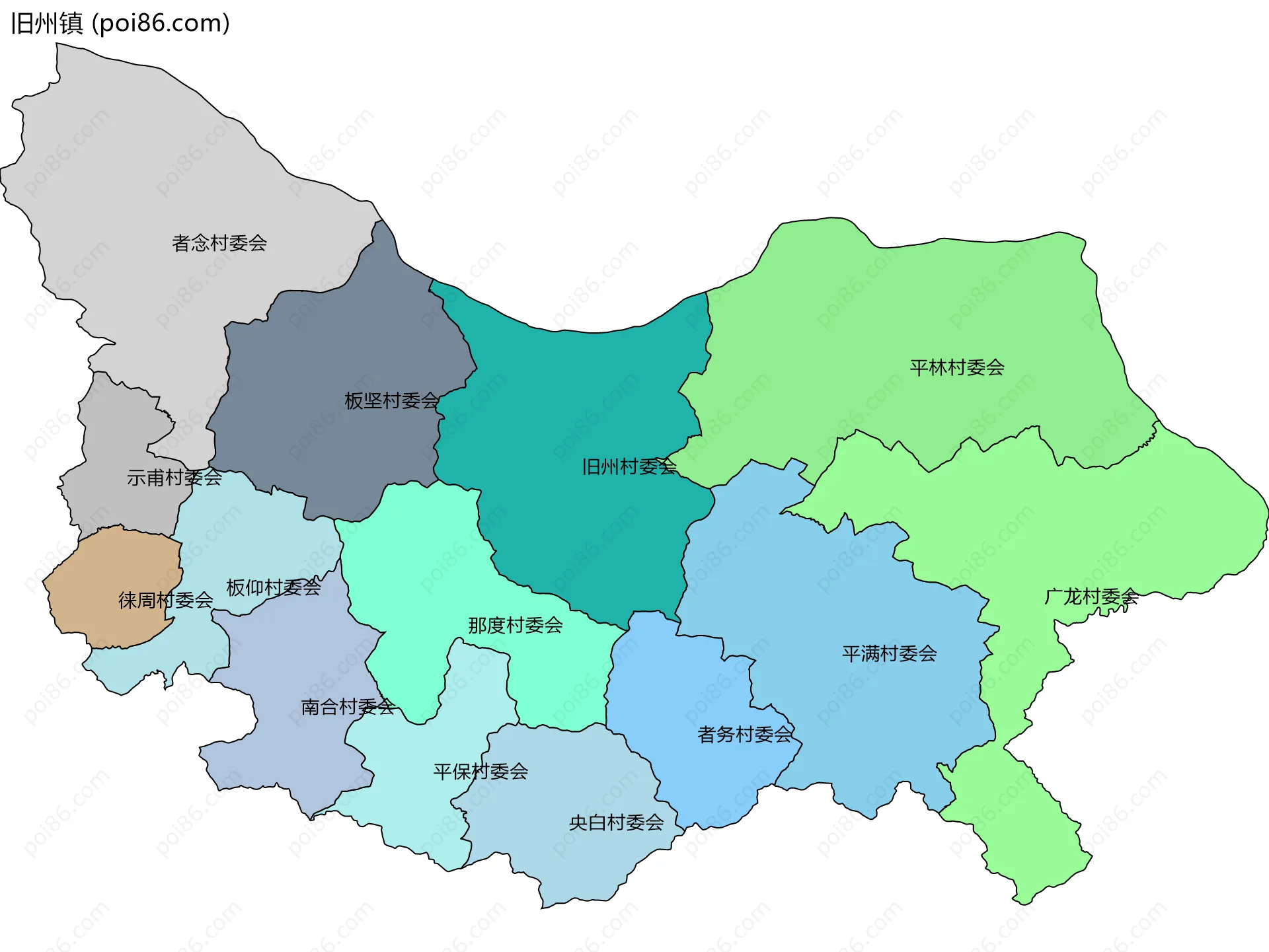 旧州镇边界地图(五级行政区划)