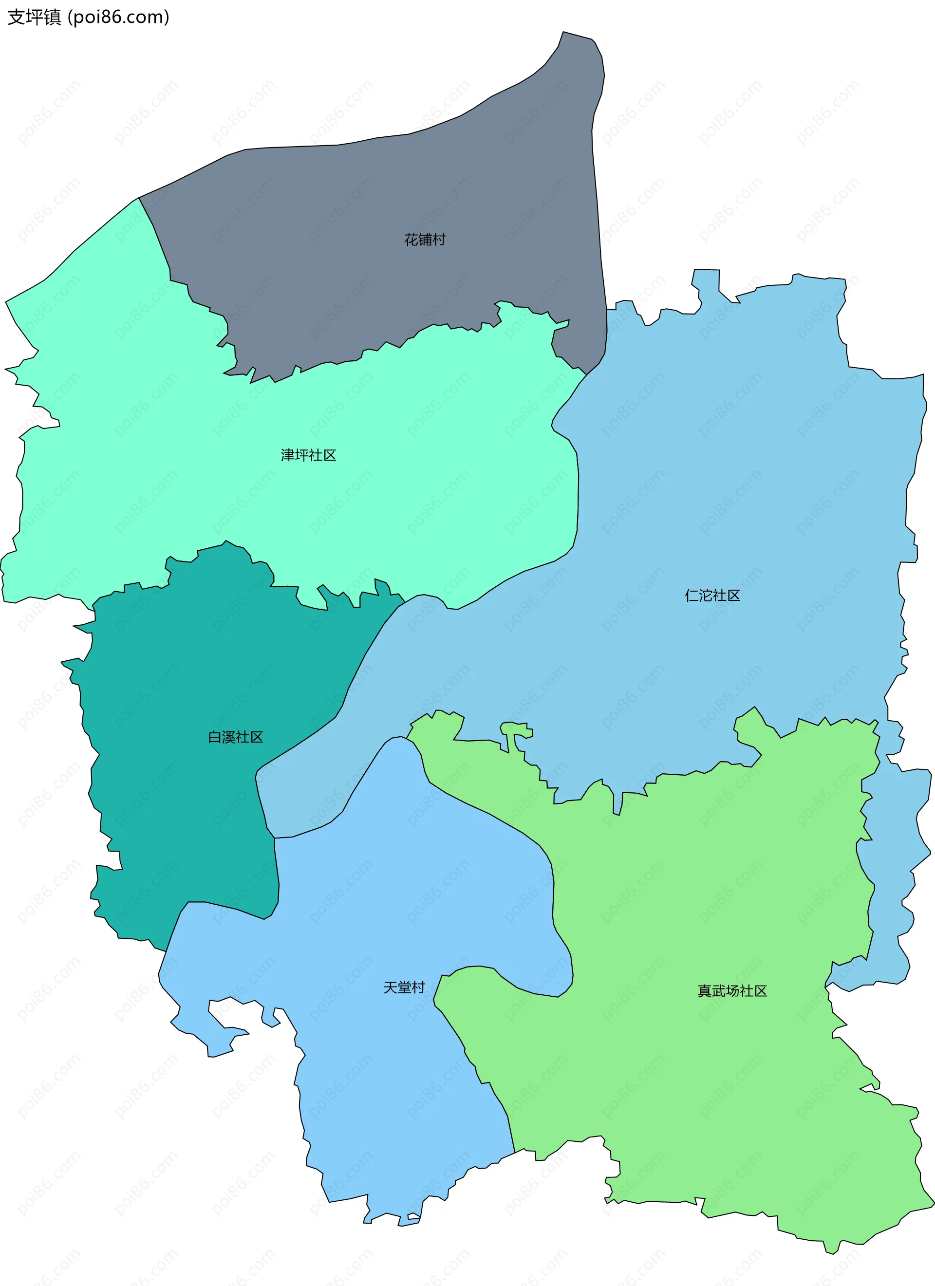 支坪镇边界地图(五级行政区划)