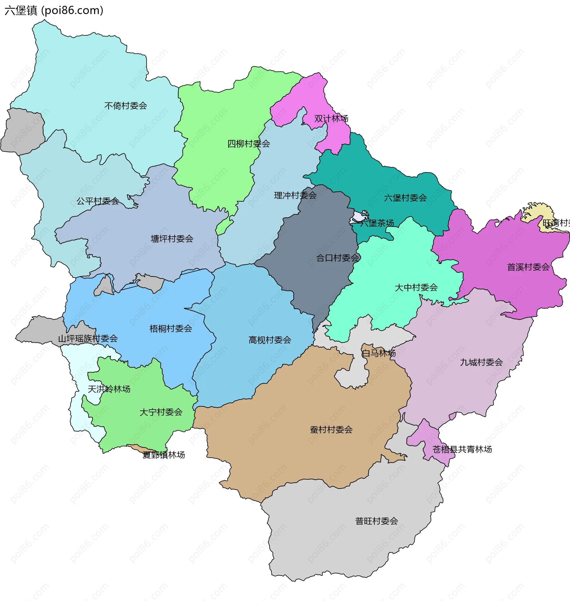 六堡镇边界地图(五级行政区划)